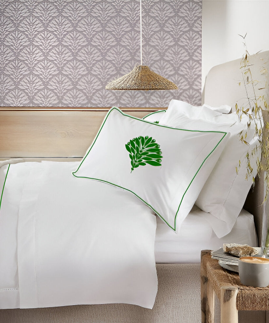 Leafy Embroidered Cotton Sateen Duvet Cover Set