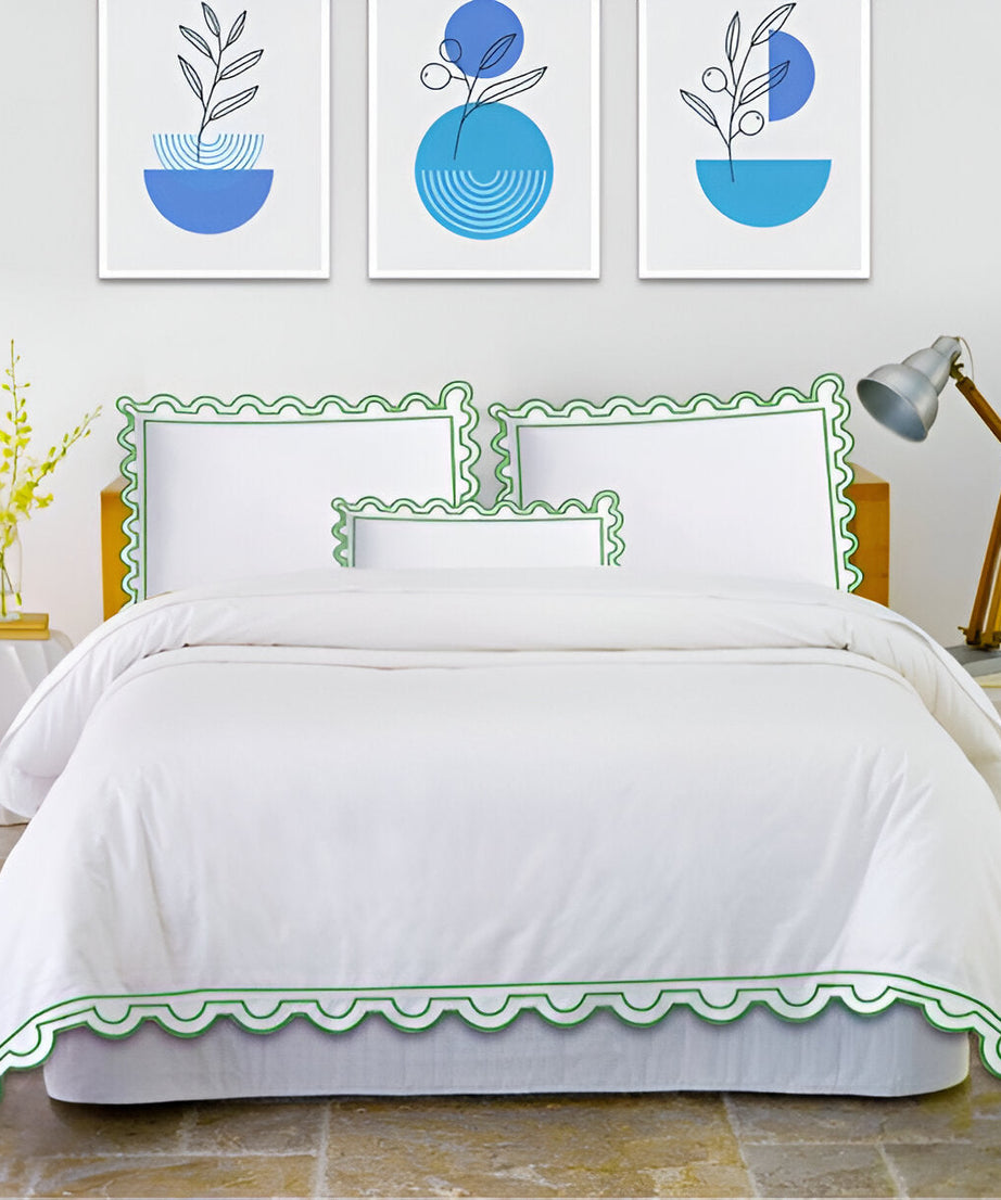 400TC U Shape Scallop Embroidery Cotton Duvet Cover Set
