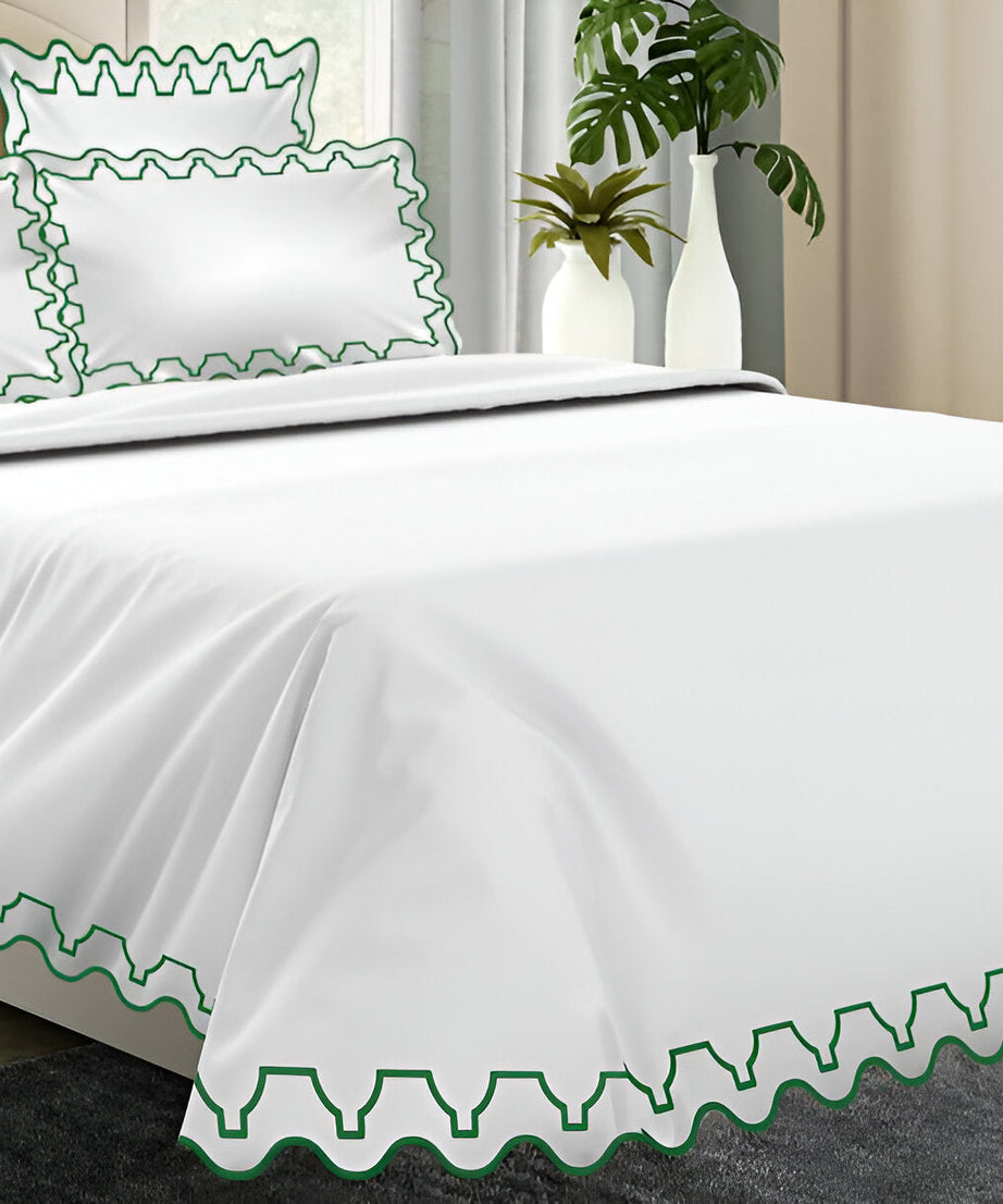 Imaginary Scallop 400TC Cotton Embroidery Sateen Solid Duvet Cover Set