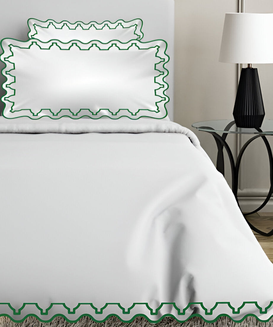 Imaginary Scallop 400TC Cotton Embroidery Sateen Solid Duvet Cover Set