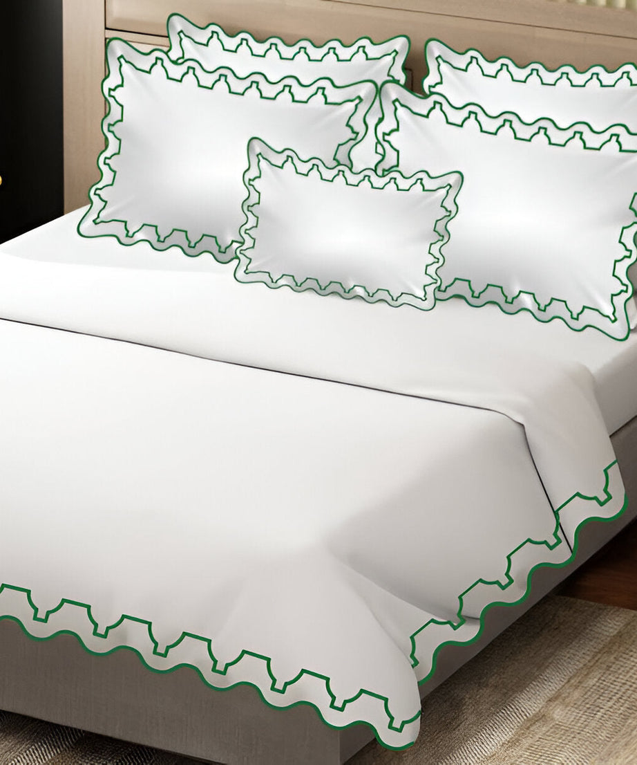 Imaginary Scallop 400TC Cotton Embroidery Sateen Solid Duvet Cover Set