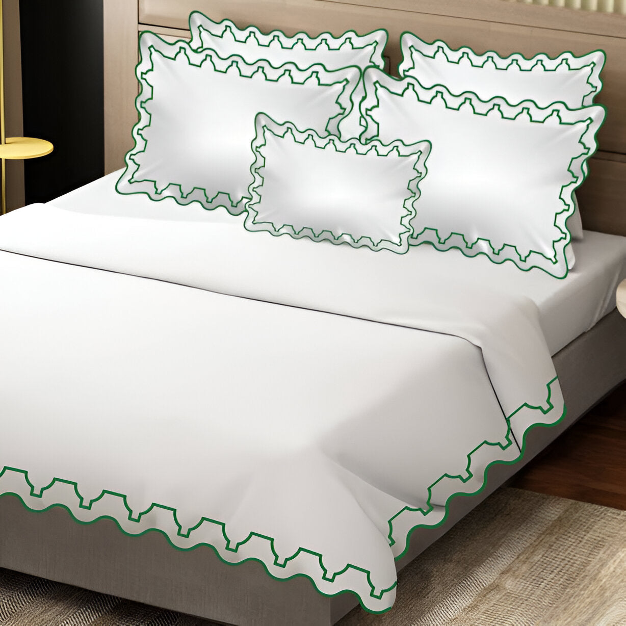 Imaginary Scallop 400TC Cotton Embroidery Sateen Solid Duvet Cover Set