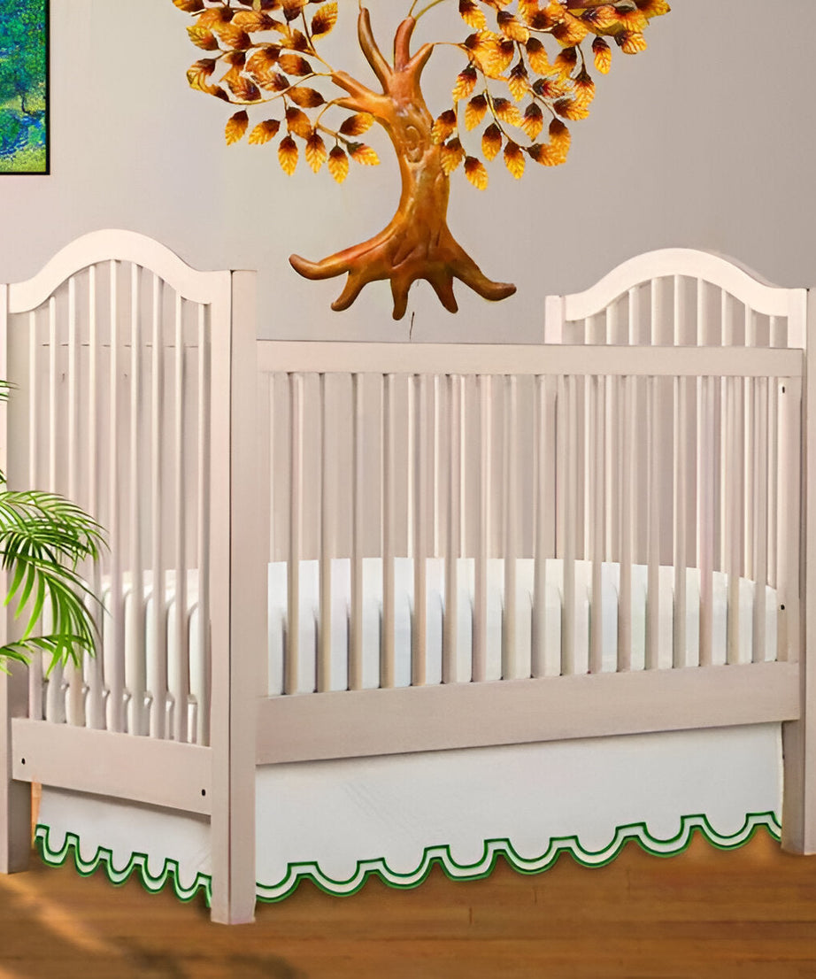 U Shape Scallop Embroidery Cotton Tailored Crib Skirt