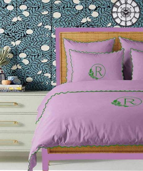 Monogram Lilac 400TC Cotton Small Scallop Embroidery Duvet Cover Set