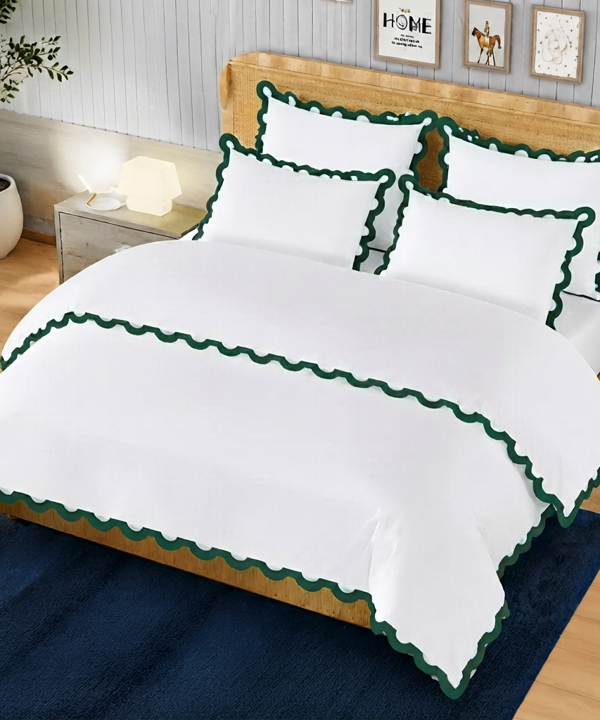 400TC U Shape Applique Embroidery Cotton Duvet Cover Set