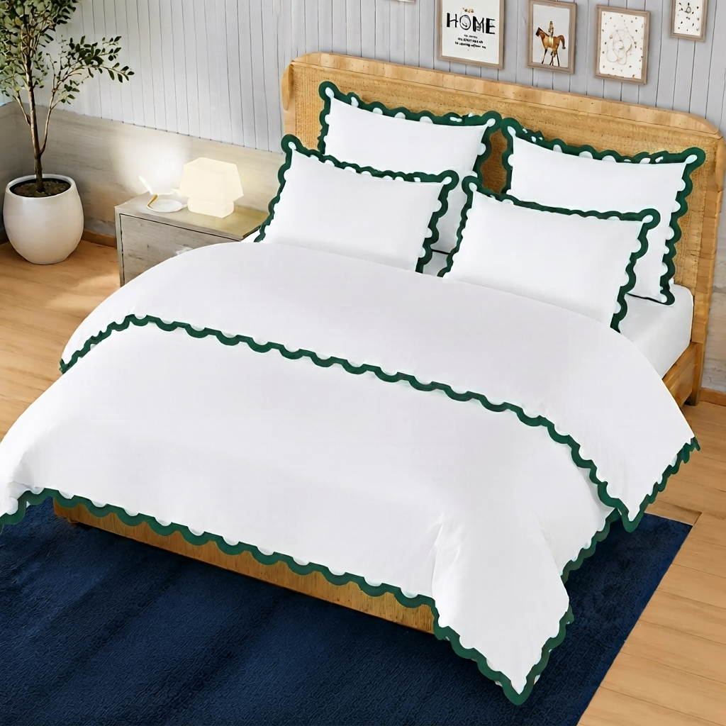 400TC U Shape Applique Embroidery Cotton Duvet Cover Set