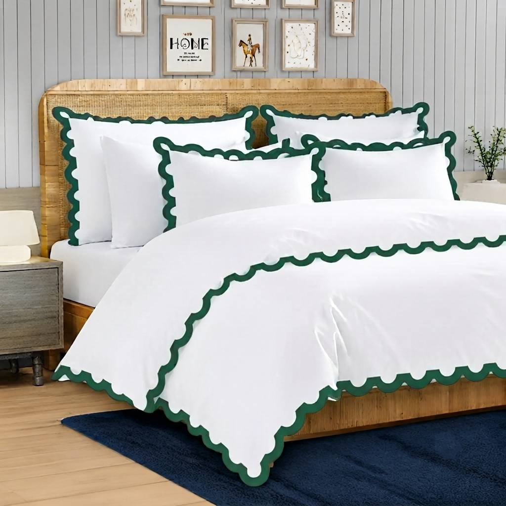 400TC U Shape Applique Embroidery Cotton Duvet Cover Set