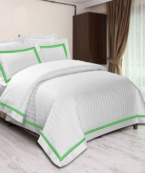 400TC Cotton Double Edge Embroidery Sateen Stripe Duvet Cover Set