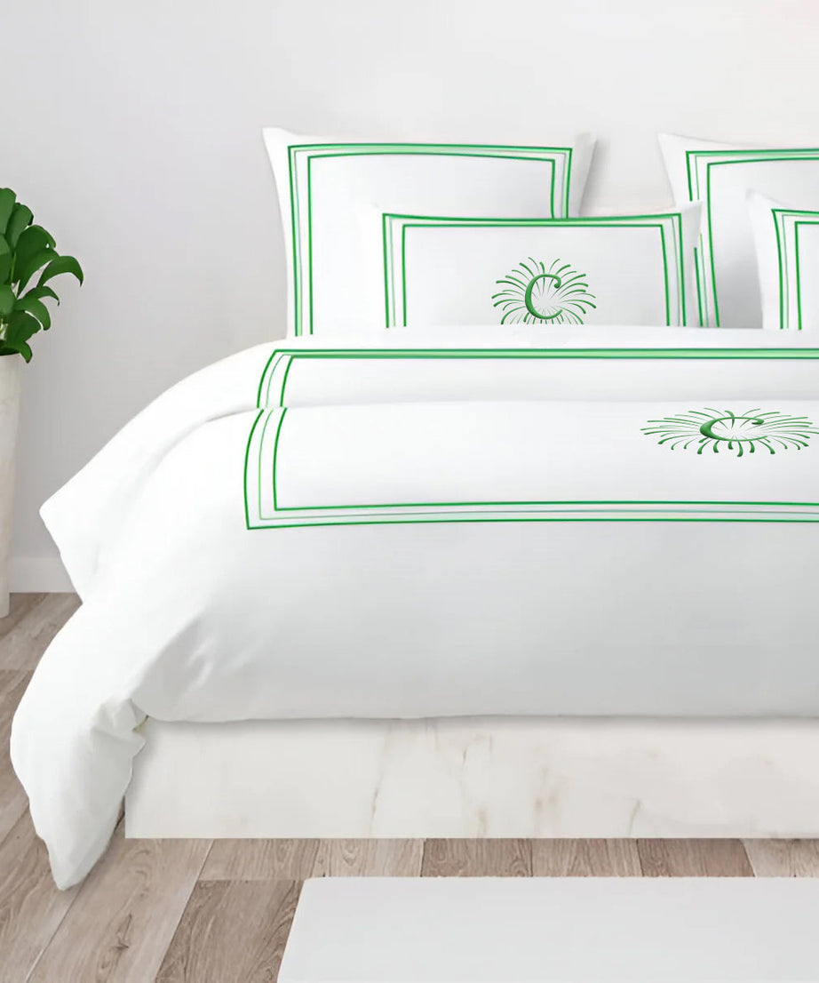 Monogram 400TC Cotton Classic Embroidery Sateen Solid Duvet Cover Set