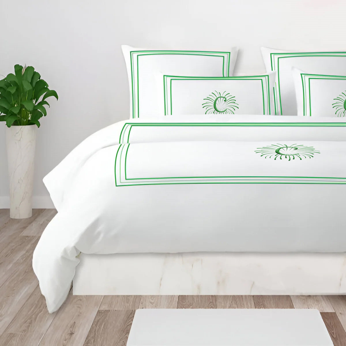 Monogram 400TC Cotton Classic Embroidery Sateen Solid Duvet Cover Set