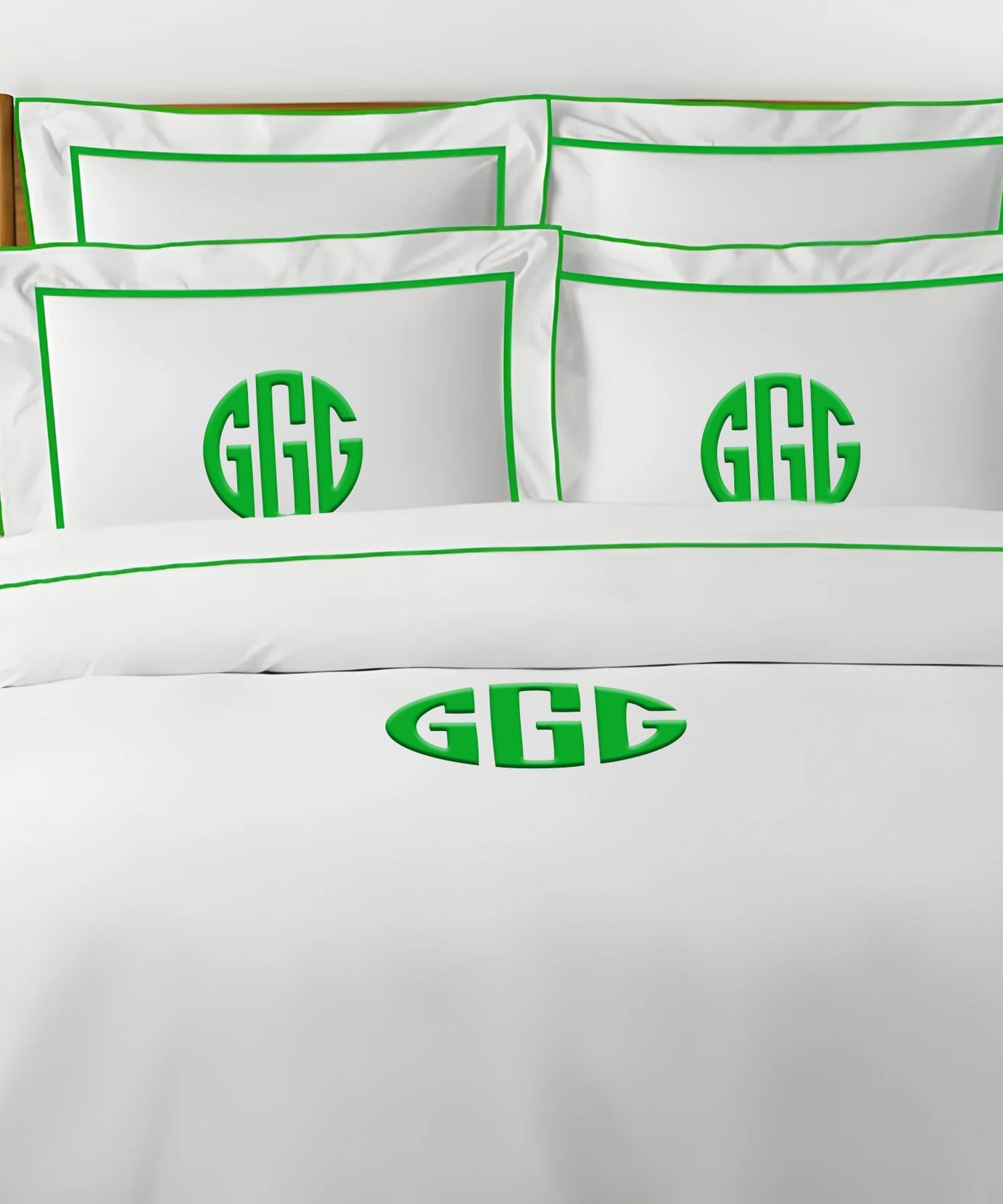 Monogram Embroidery & Border Cotton Sateen Solid Duvet Cover Set