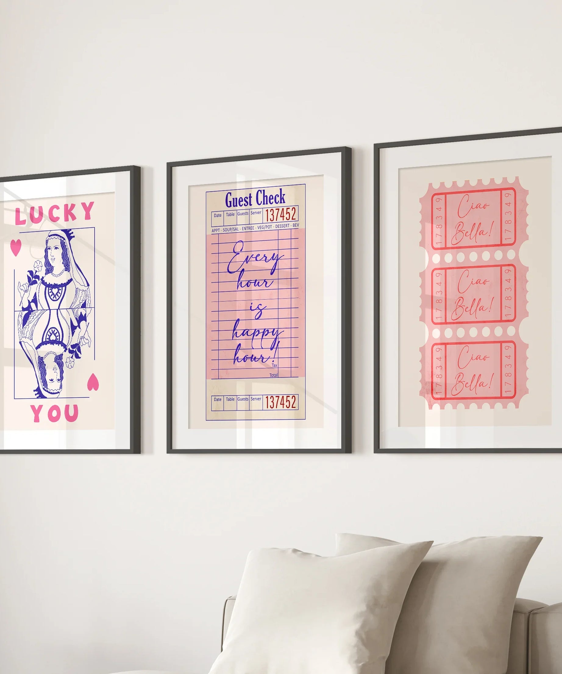 Guest Check, Playing Card Art. Retro Dopamine Set of 3 Prints