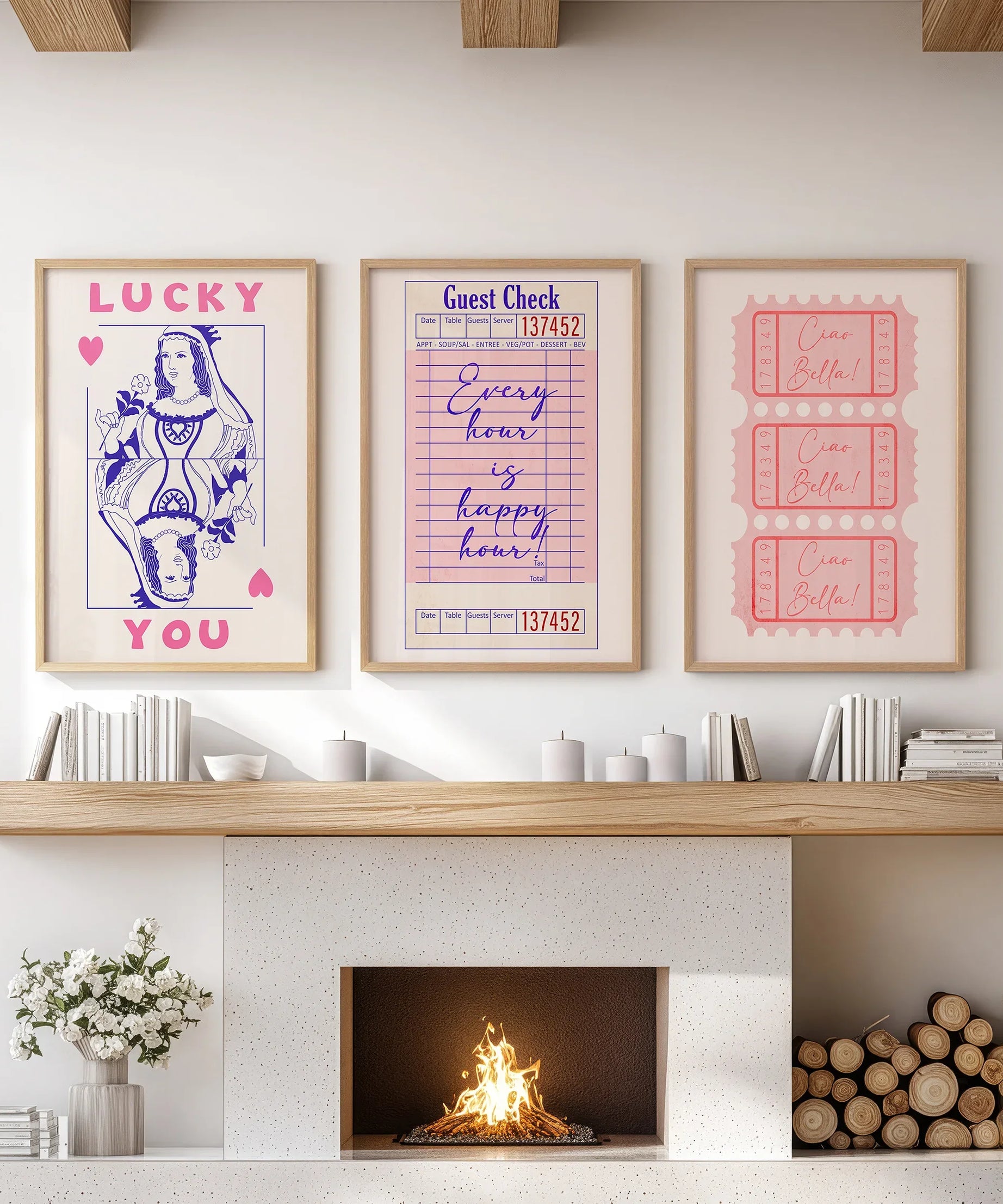 Guest Check, Playing Card Art. Retro Dopamine Set of 3 Prints