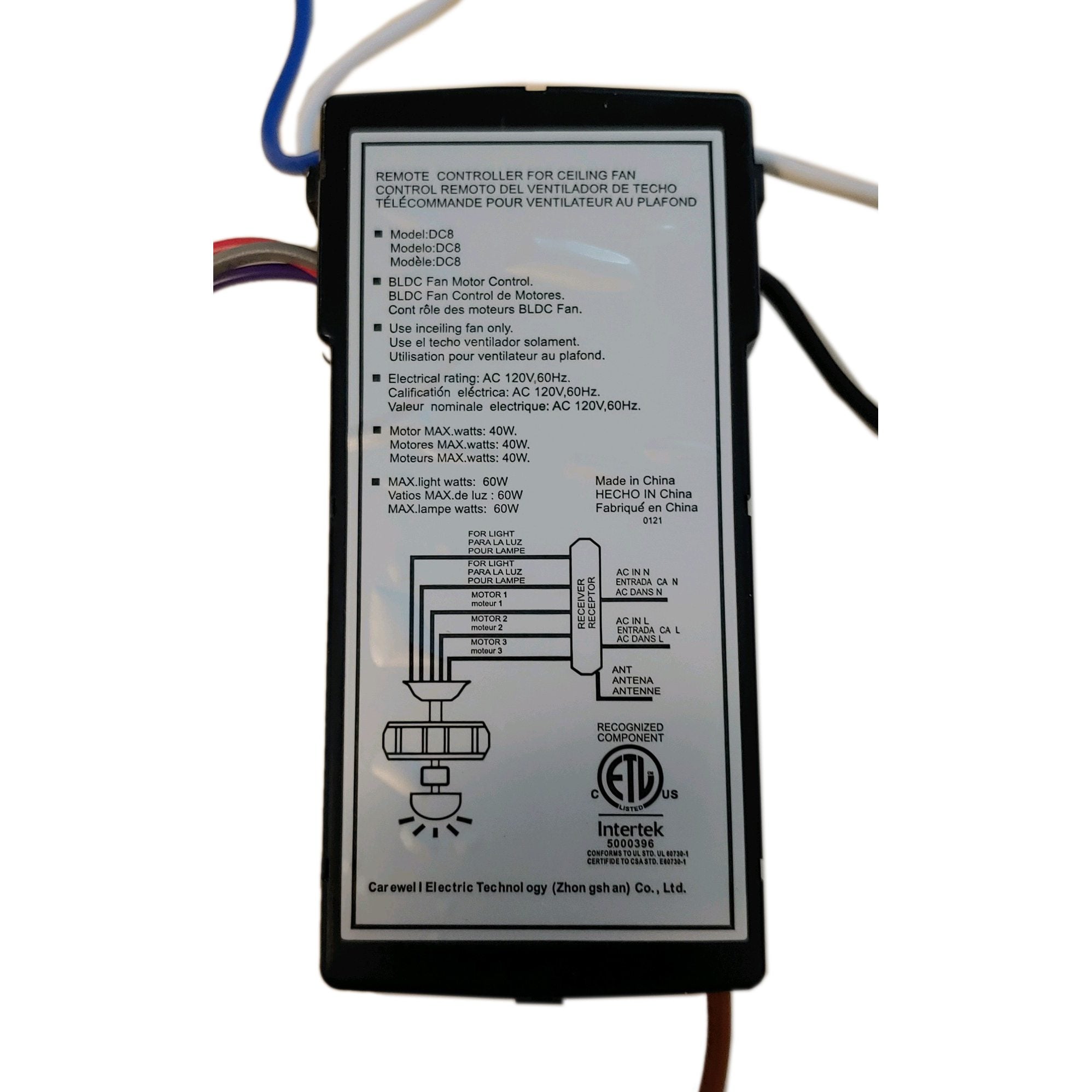 Substitute for Hampton Bay DC8-96SG8-L 6 Speed For Monte Carlo DC Ceiling Fan Receiver [DC8-96SG8]
