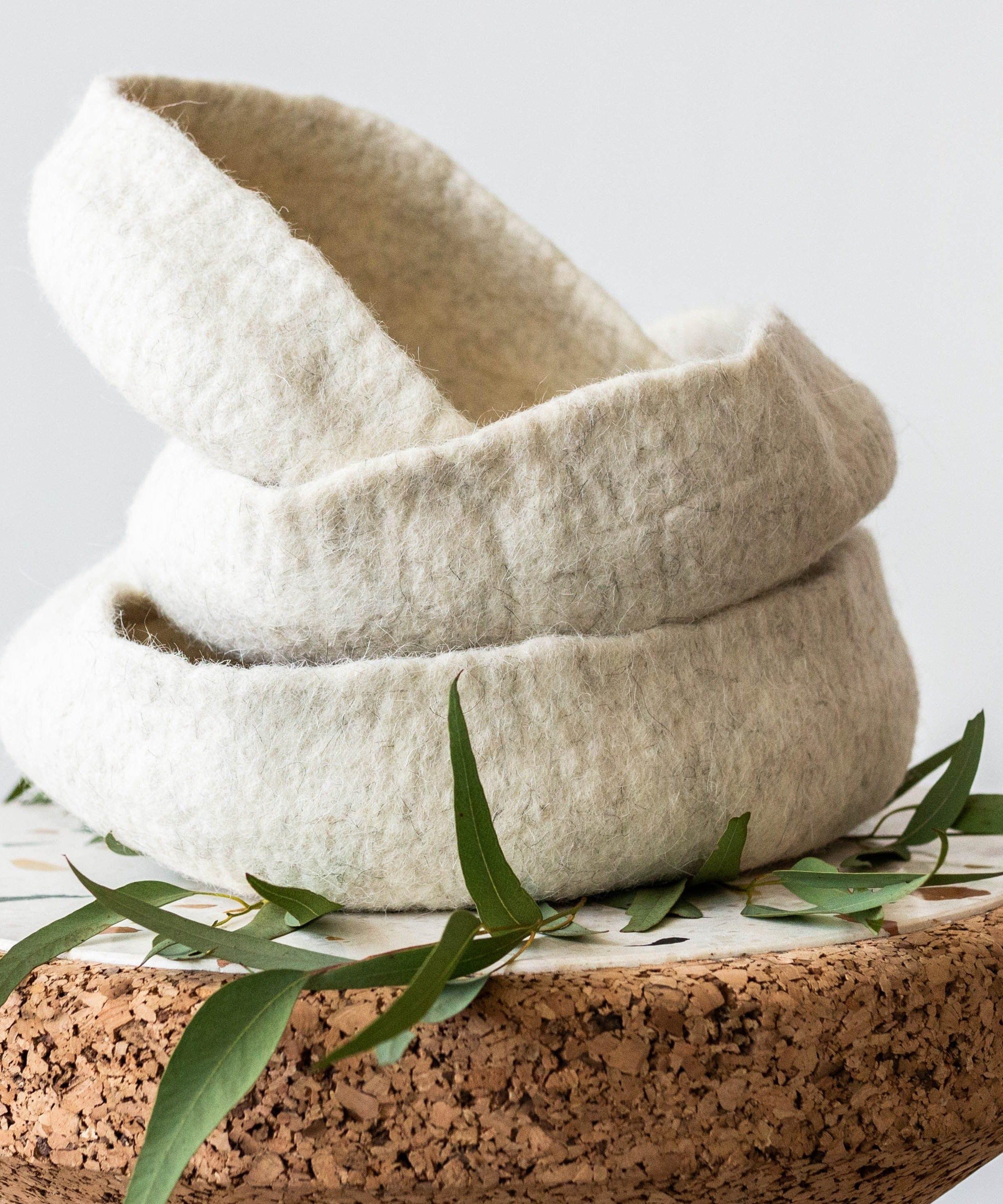 Natural White Hand Felted Nesting Bowls
