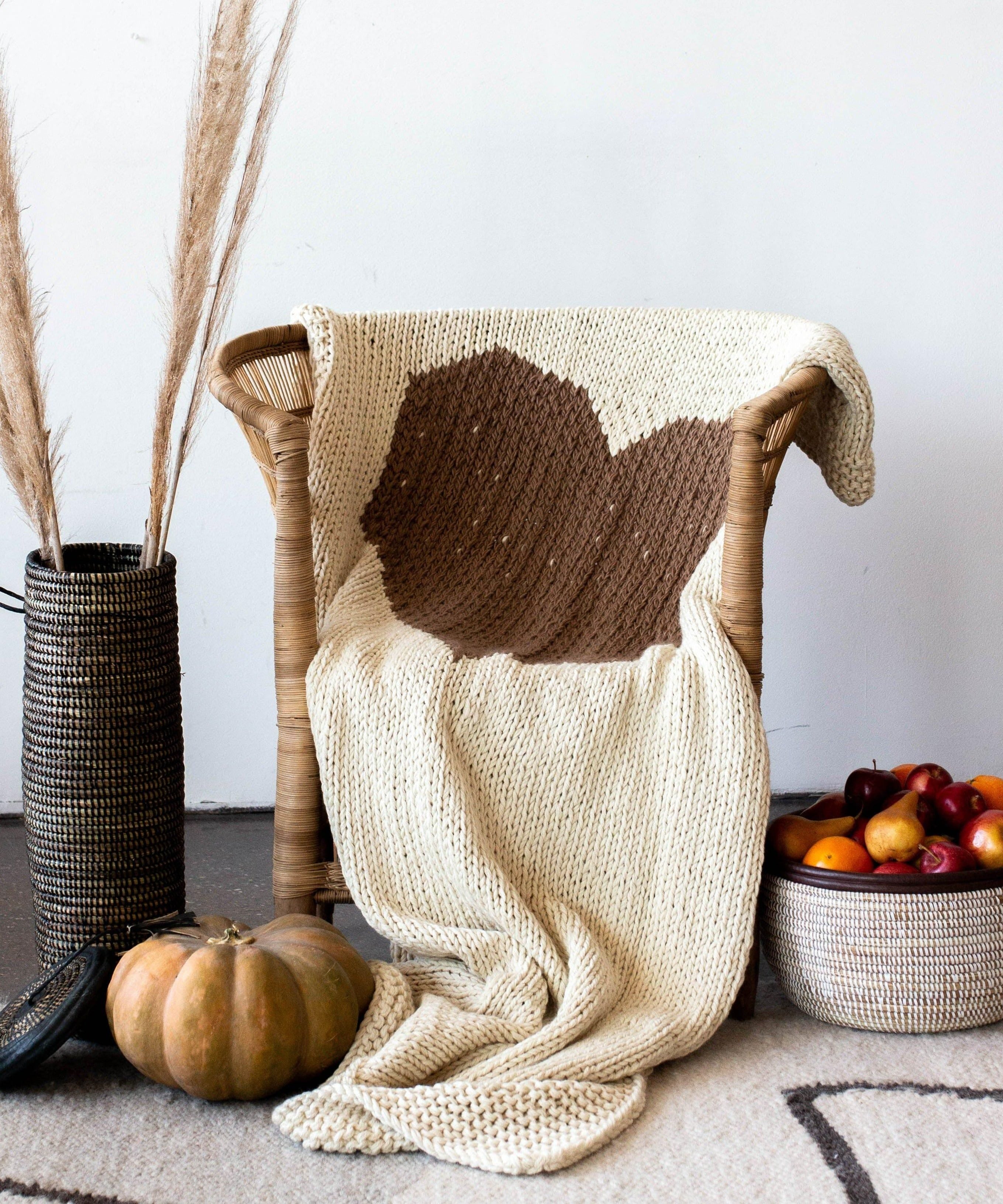 Hand-Knitted Merino Wool Heart Throw Blanket