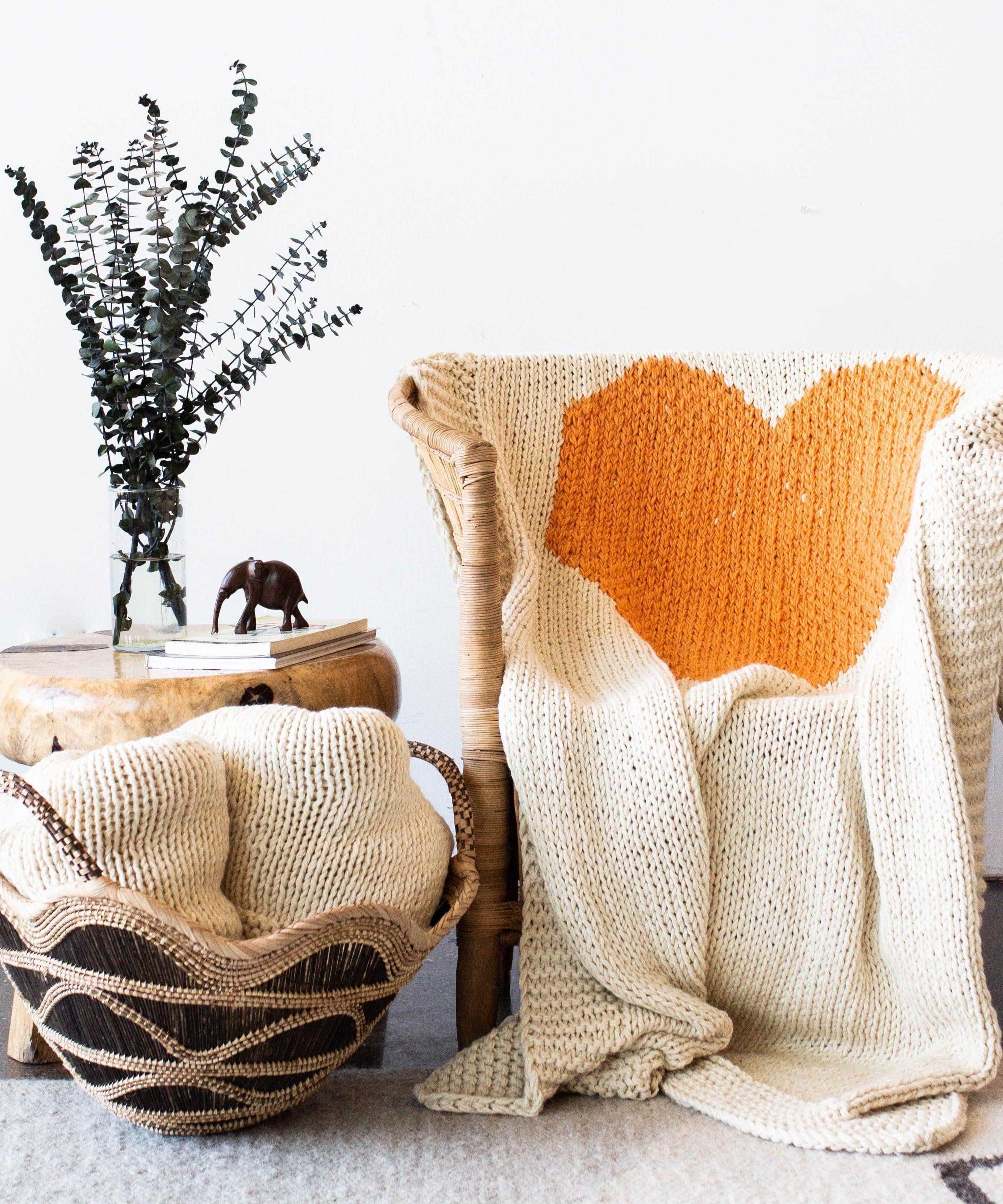 Hand-Knitted Merino Wool Heart Throw Blanket