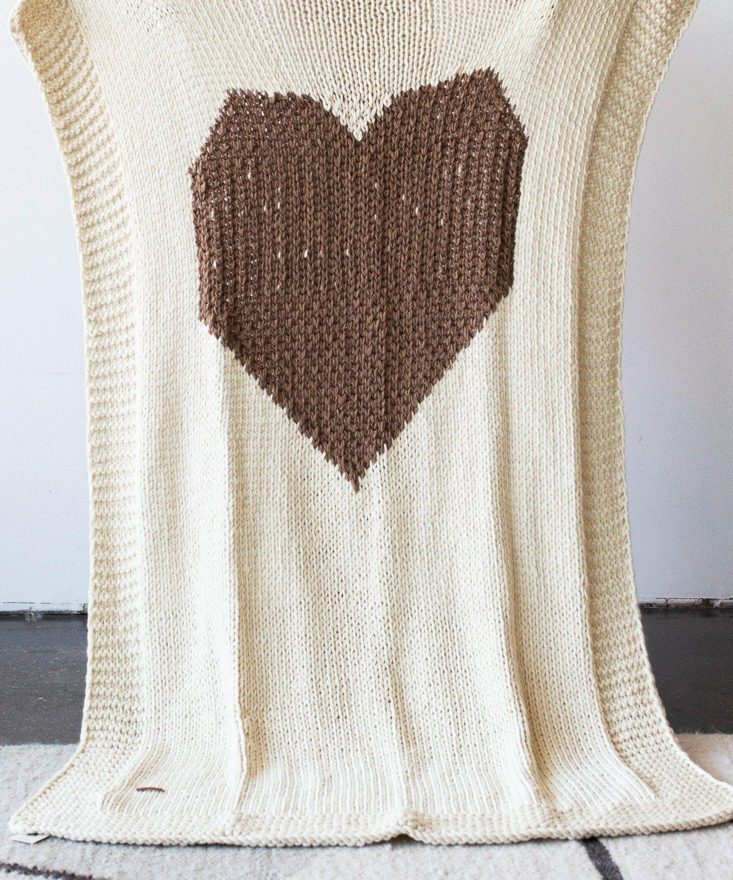 Hand-Knitted Merino Wool Heart Throw Blanket