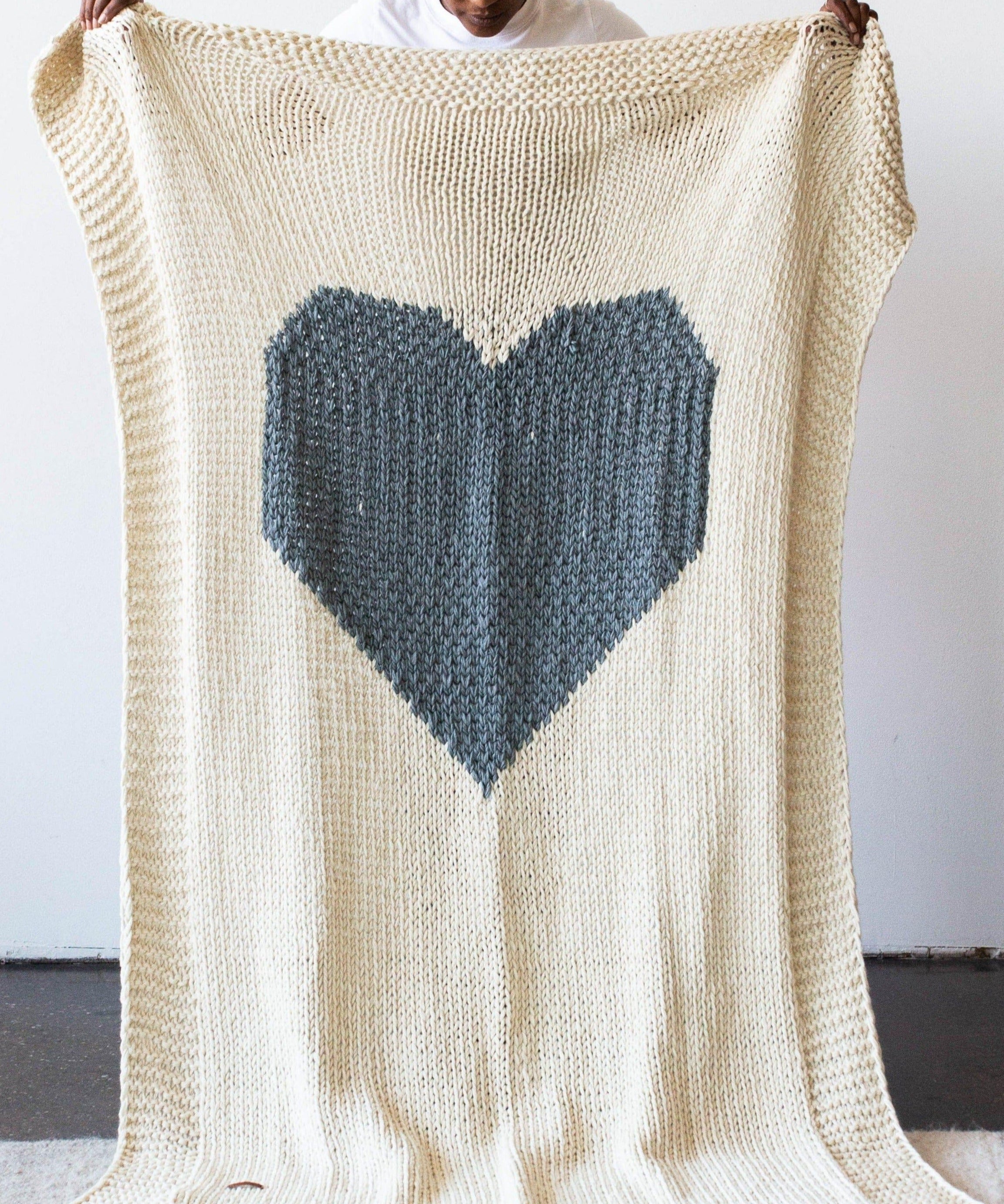 Hand-Knitted Merino Wool Heart Throw Blanket