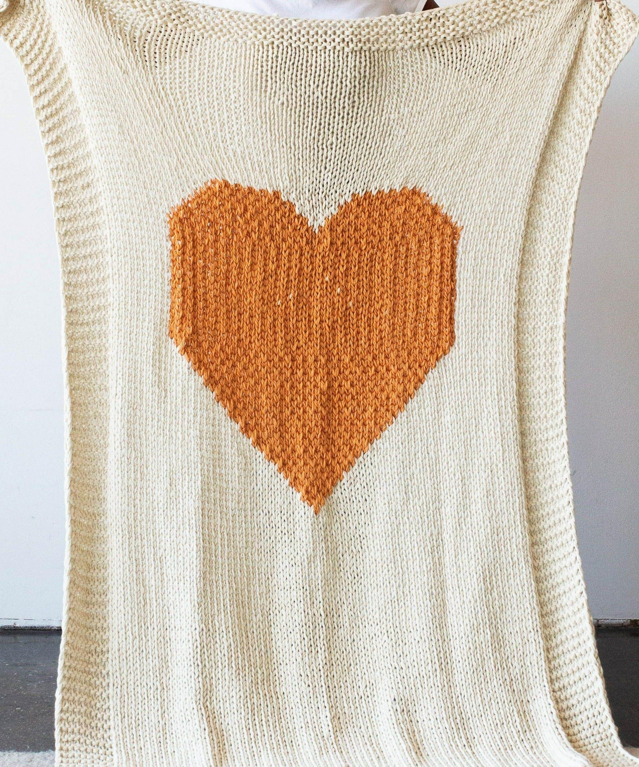 Hand-Knitted Merino Wool Heart Throw Blanket