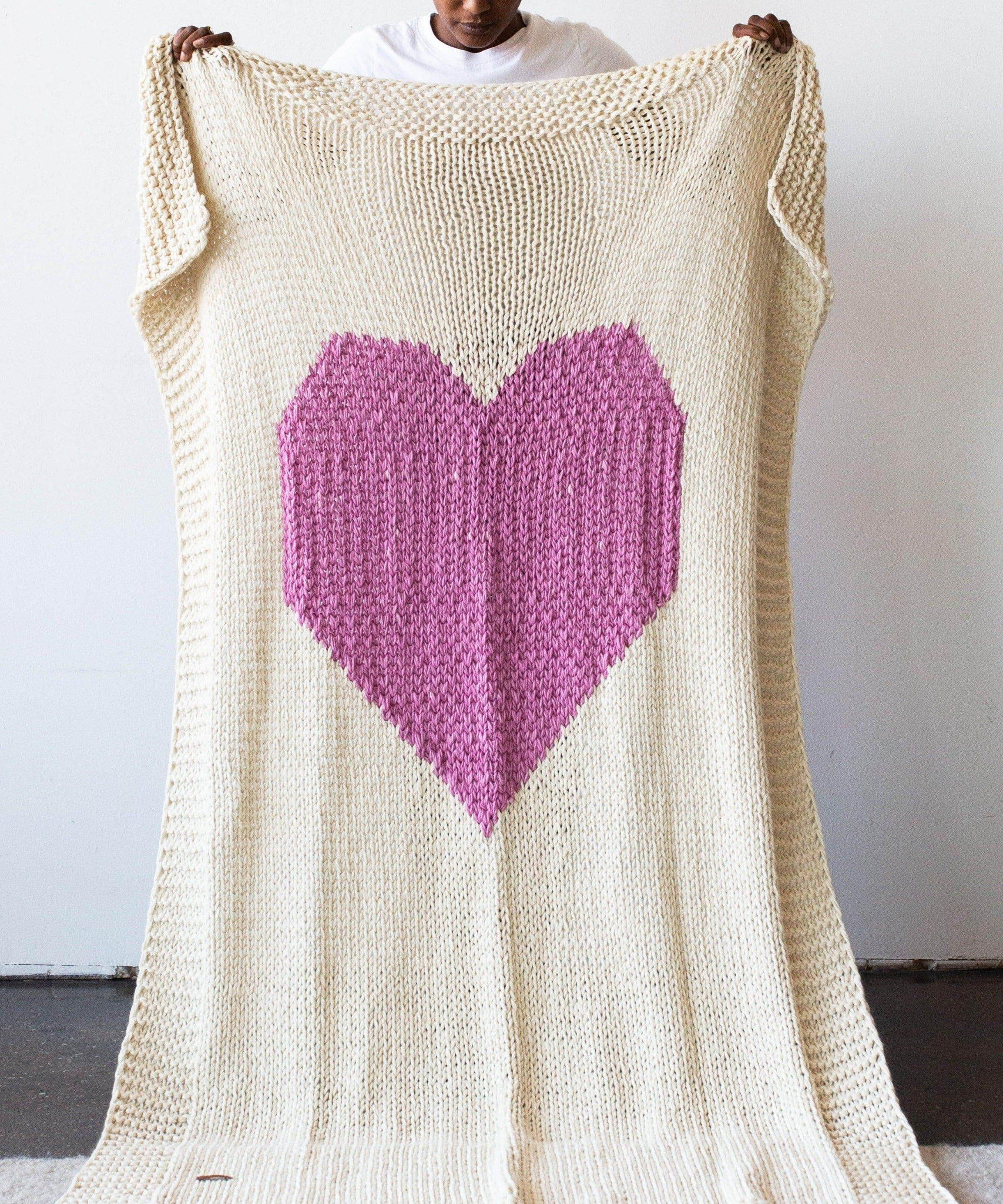 Hand-Knitted Merino Wool Heart Throw Blanket