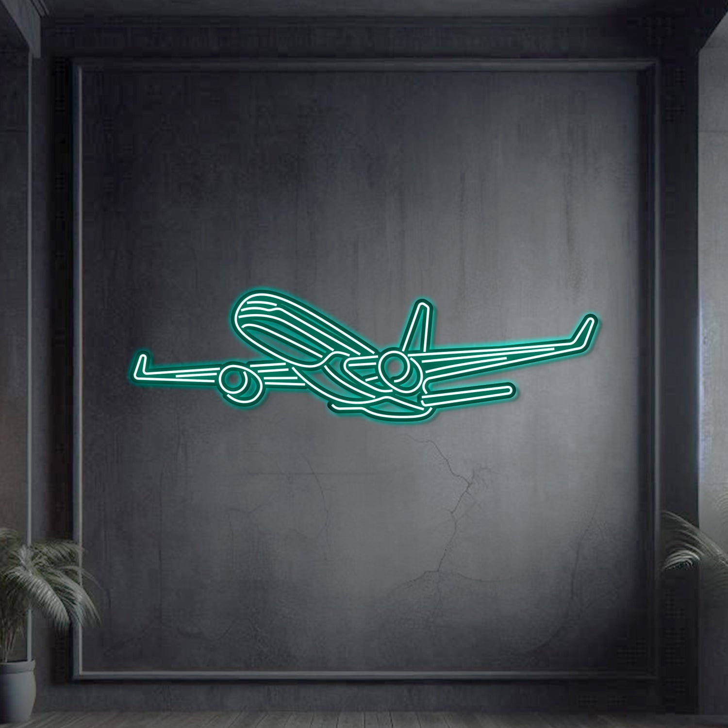 757-200 Winkel Metall Neon Flugzeug Wandkunst - NCN0005