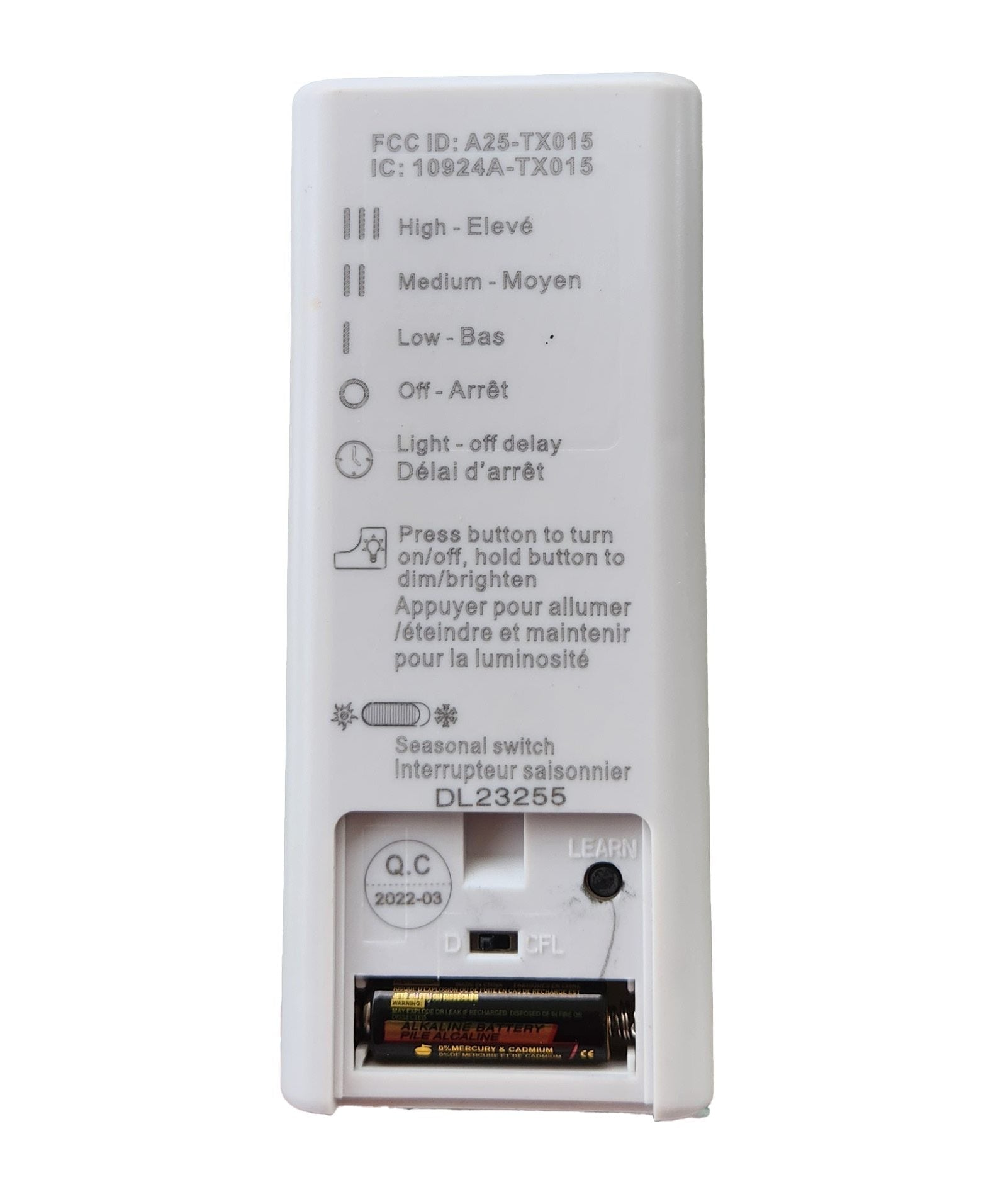 Harbor Breeze A25-TX015 Ceiling Fan Remote Control