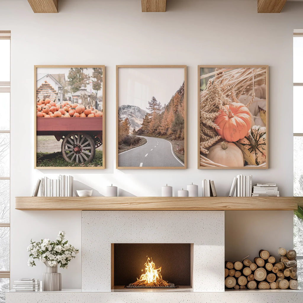 Autumn Pumpkin Set of 3 Prints. Rustic Fall Harvest Decor