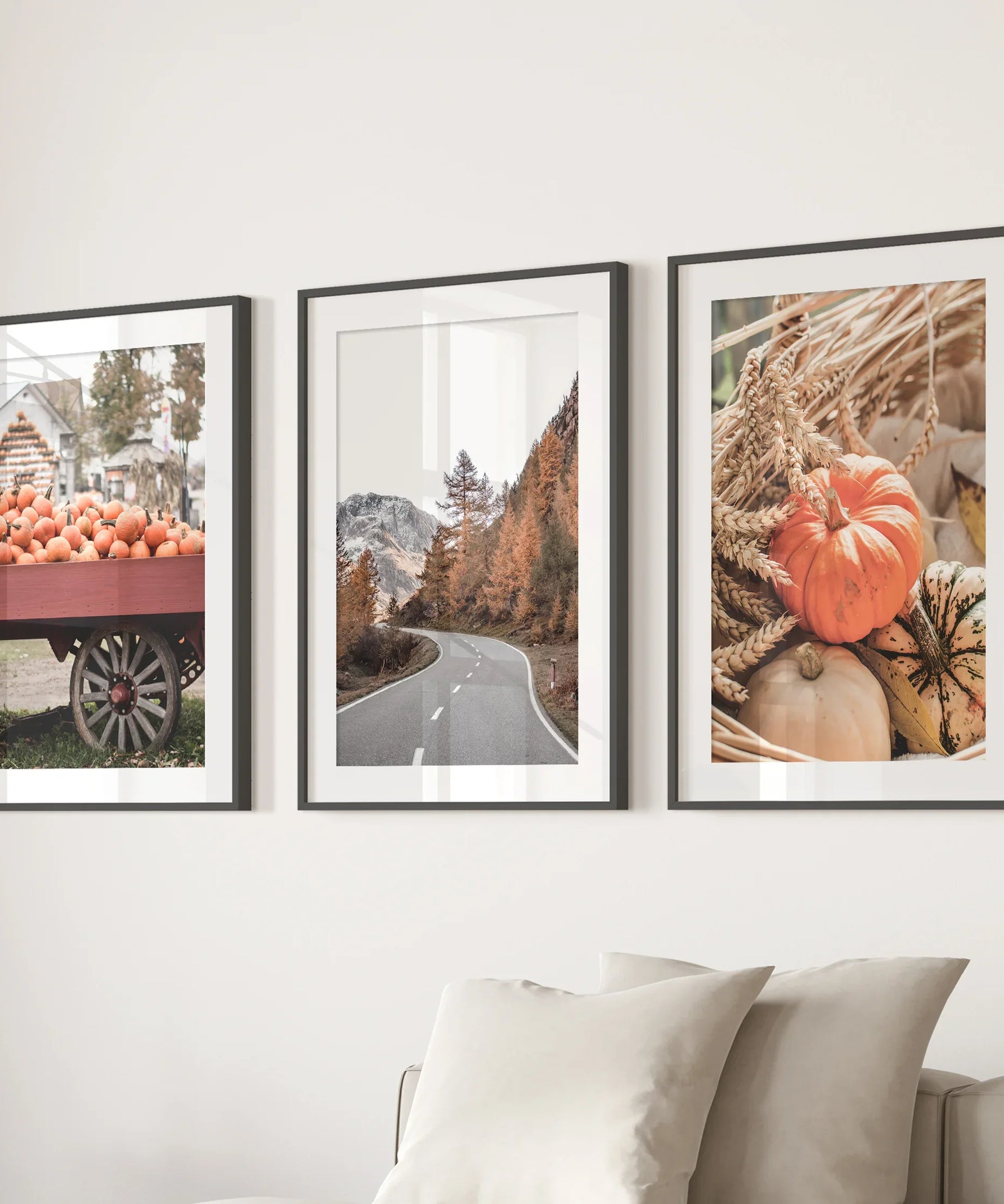 Autumn Pumpkin Set of 3 Prints. Rustic Fall Harvest Decor