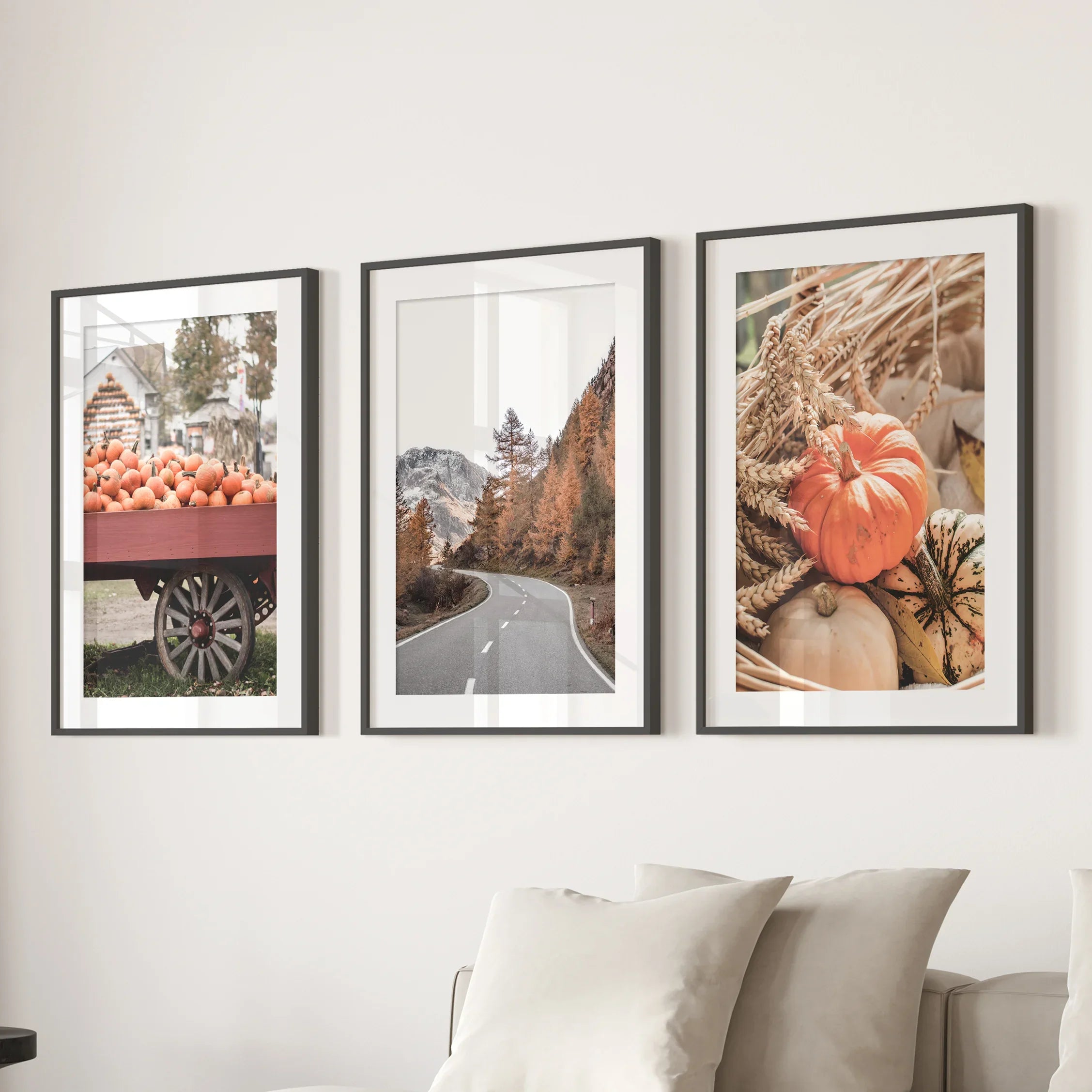 Autumn Pumpkin Set of 3 Prints. Rustic Fall Harvest Decor