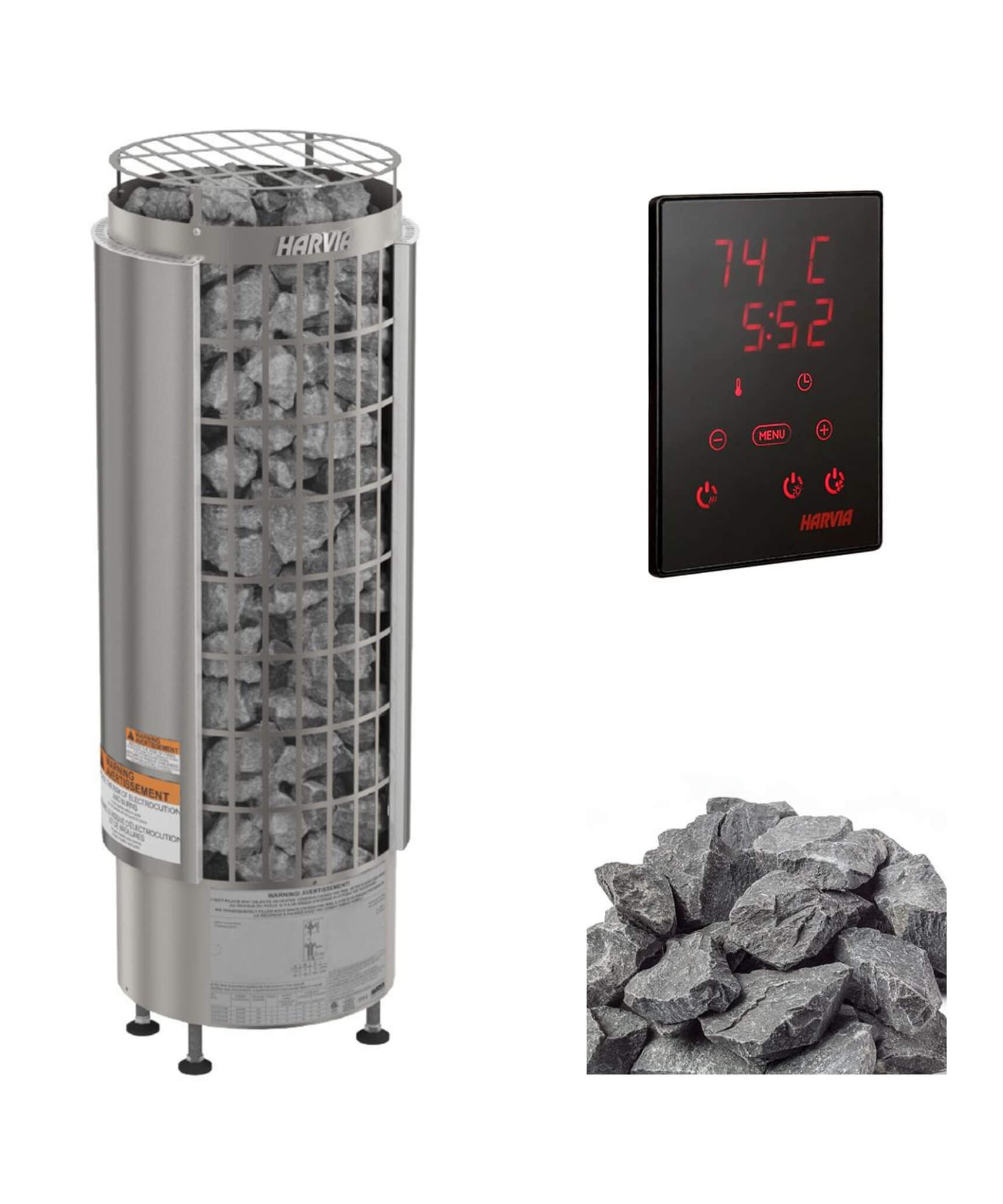 Harvia Cilindro UL Certified Electric Sauna Heater With Xenio CX45 Digital Control Panel & Sauna Stones [PC60/80/90/110E] (SAK86571)