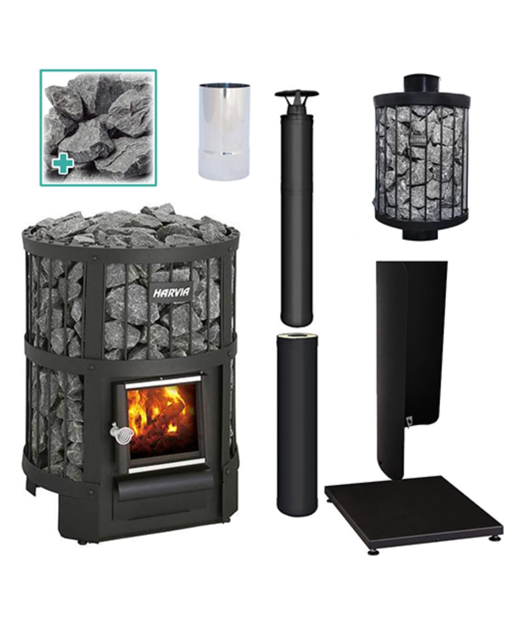 Harvia Legend 150 BK 16kW Wood Burning Sauna Stove Package [LGND-PKG-BK-WH] (SAK82047)