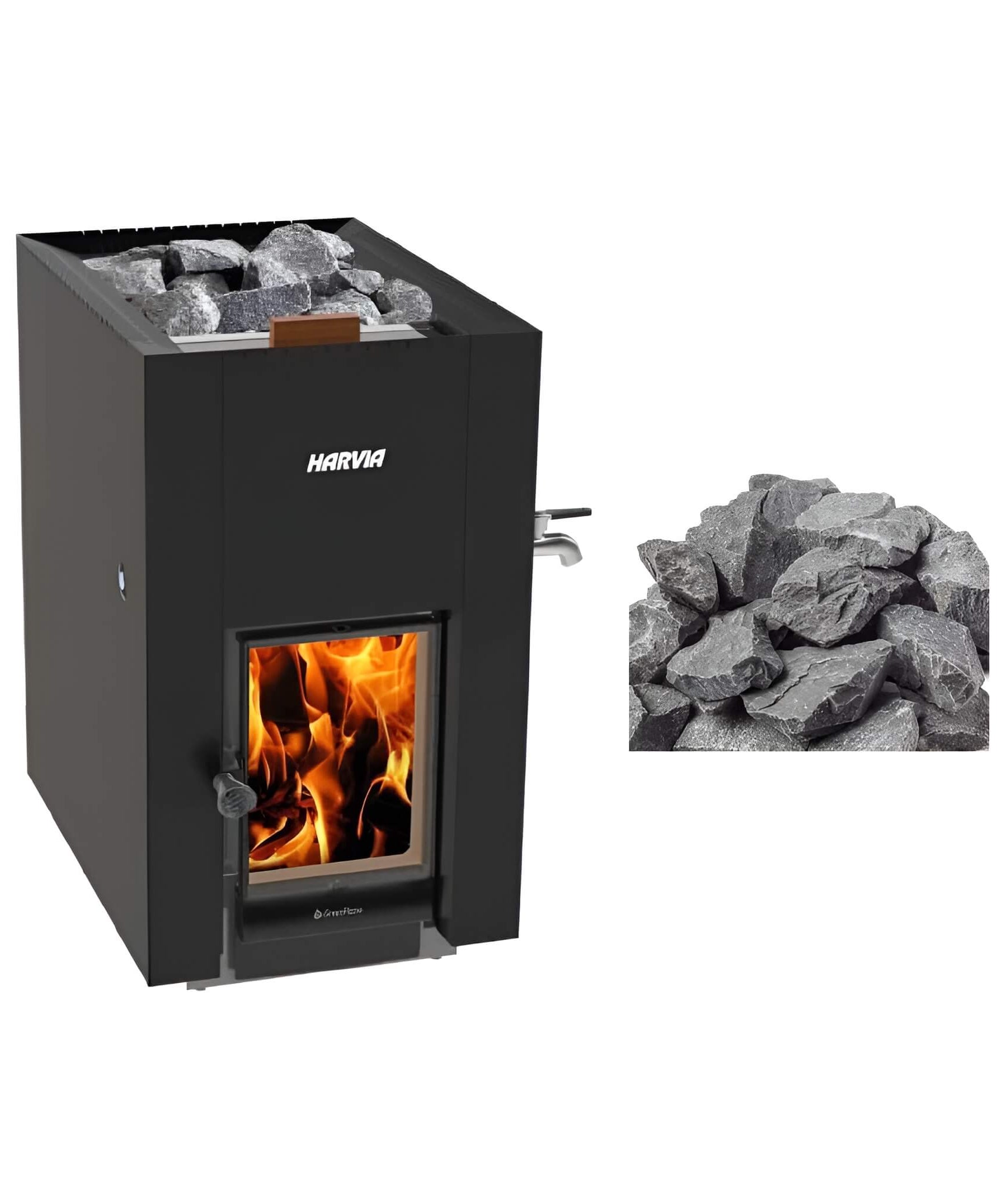 Harvia GreenFlame ES 22 Linear 15.7KW Black Wood Sauna Stove With Sauna Stones [WKLI22GESM] (SAK31692)