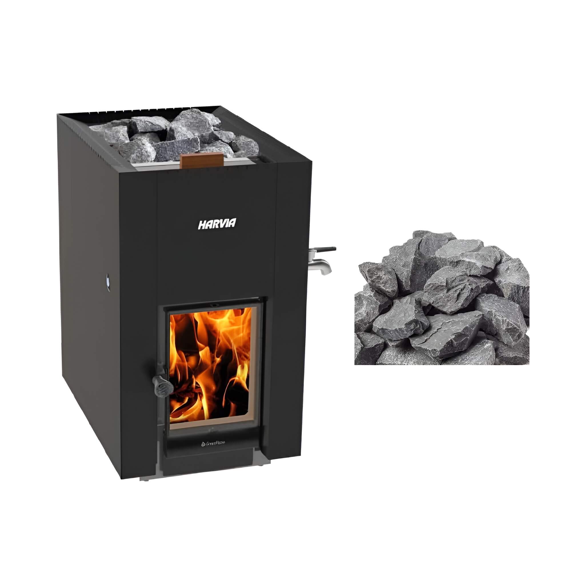 Harvia GreenFlame ES 22 Linear 15.7KW Black Wood Sauna Stove With Sauna Stones [WKLI22GESM] (SAK31692)