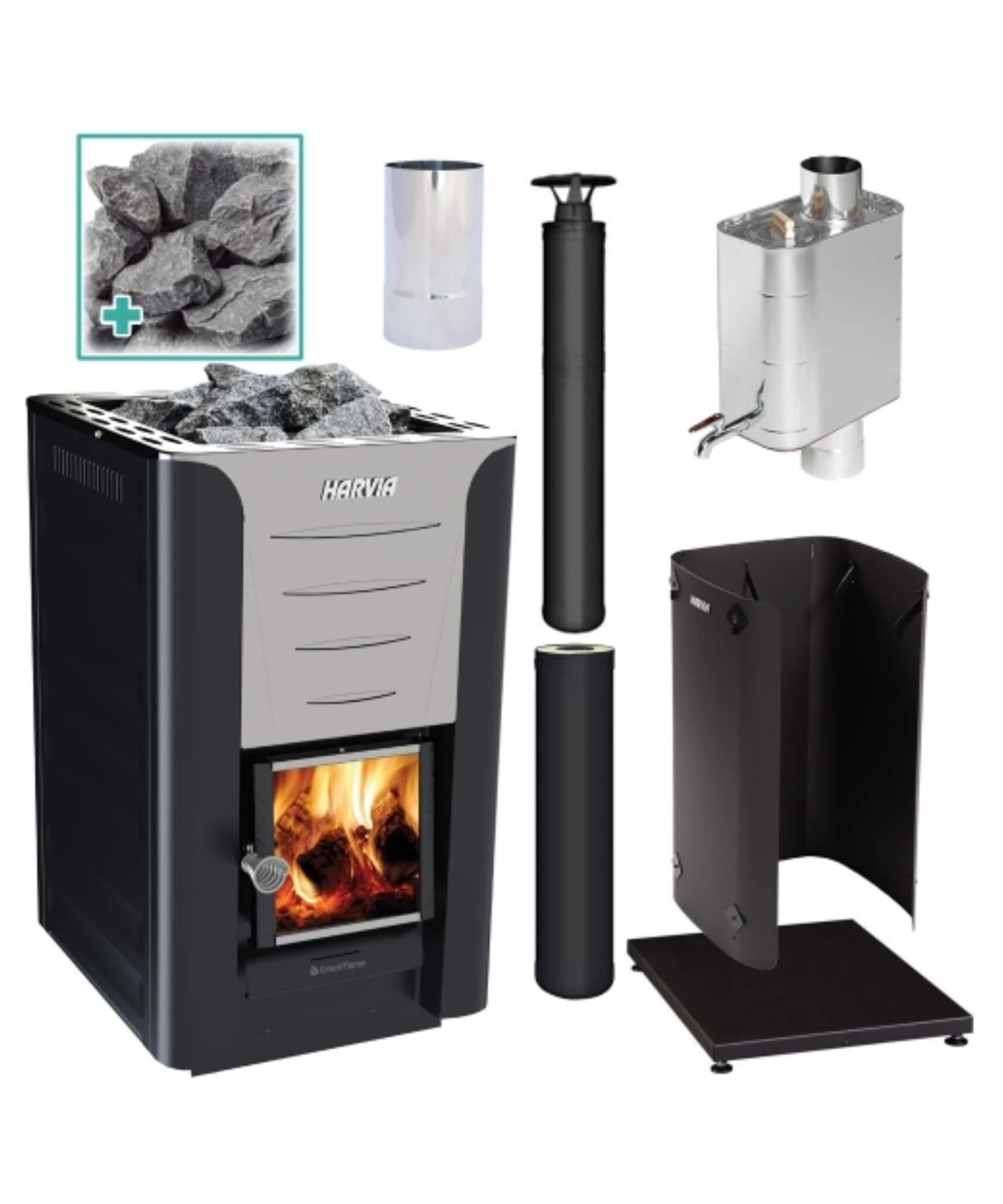 Harvia Pro 20 WH Wood Burning Sauna Stove Package 24kW [PRO20-PKG-SS/BK-WH] (SAK37165)