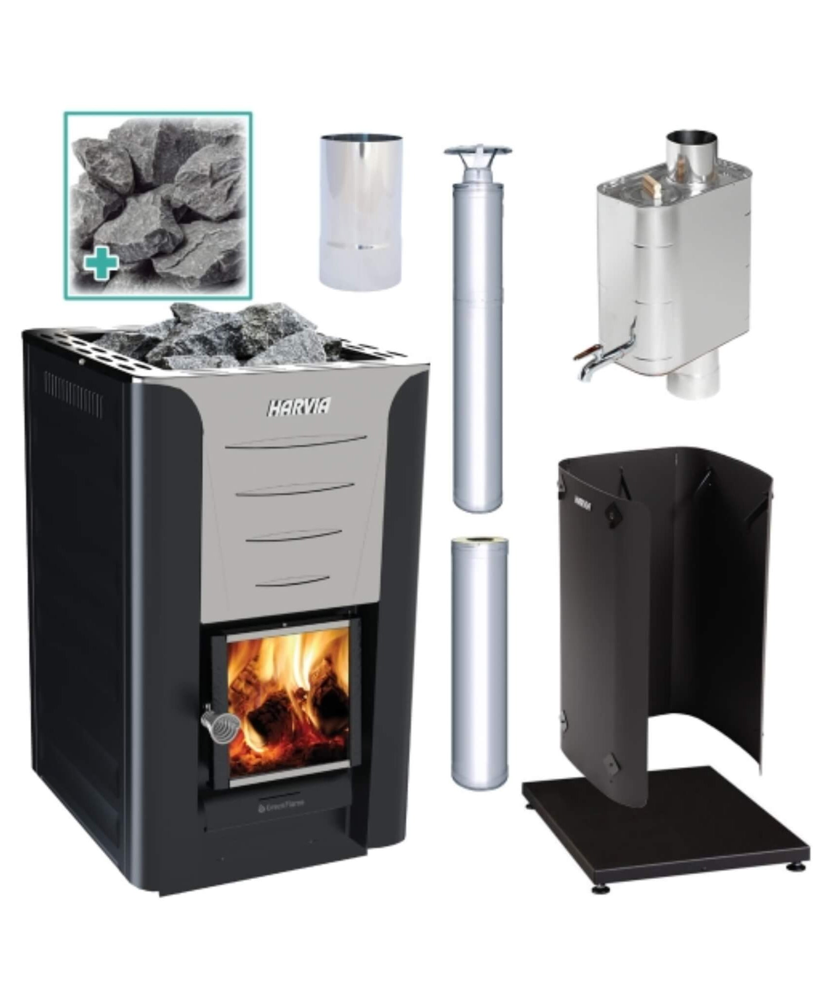 Harvia Pro 20 WH Wood Burning Sauna Stove Package 24kW [PRO20-PKG-SS/BK-WH] (SAK37165)