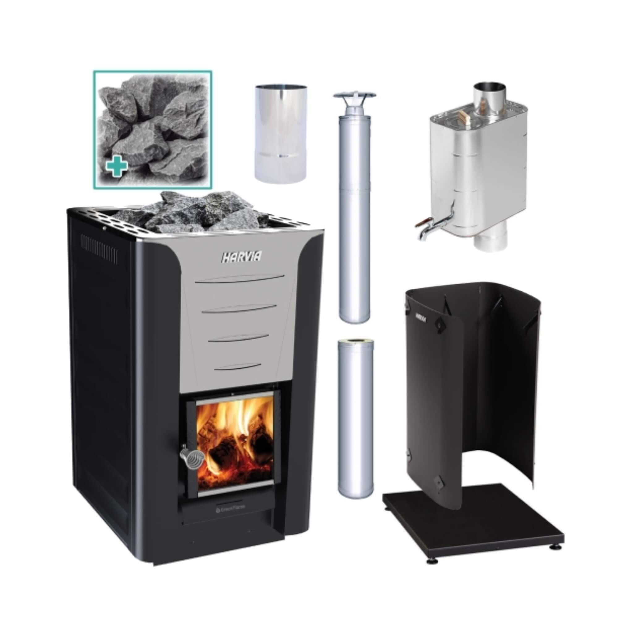 Harvia Pro 20 WH Wood Burning Sauna Stove Package 24kW [PRO20-PKG-SS/BK-WH] (SAK37165)