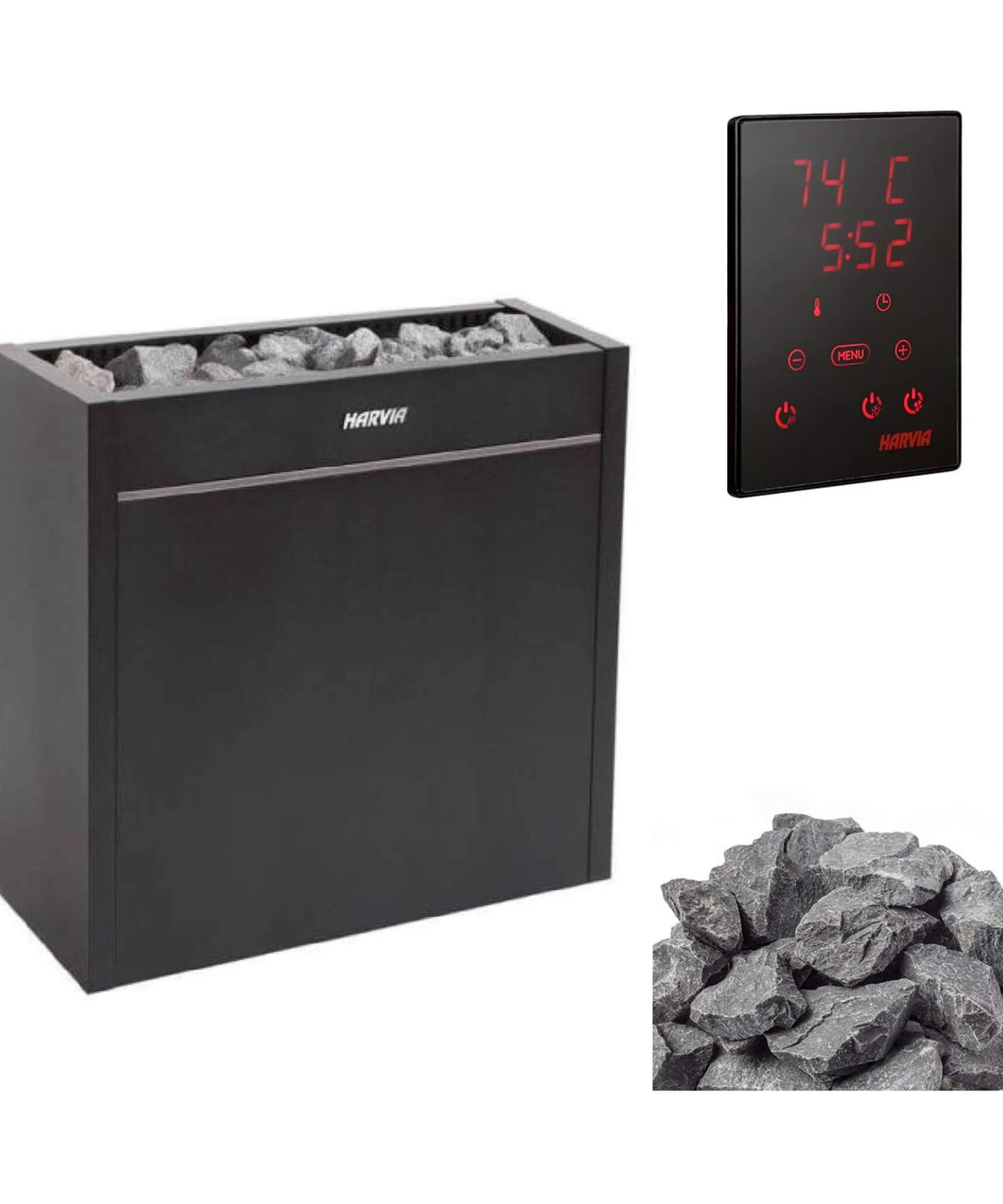 Harvia Virta Pro HL Series Heavy-Duty Electric Sauna Heater With Xenio CX45 Control Panel, Power Extension Unit & Sauna Stones [HL160/200E] (SAK49218)