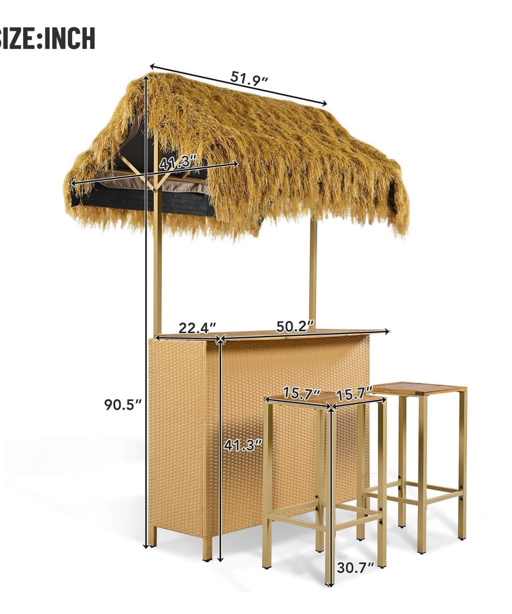 Alora 3-Piece Hawaiian Bar-Height Patio Set With Grass Canopy And Stools (SAK63047)