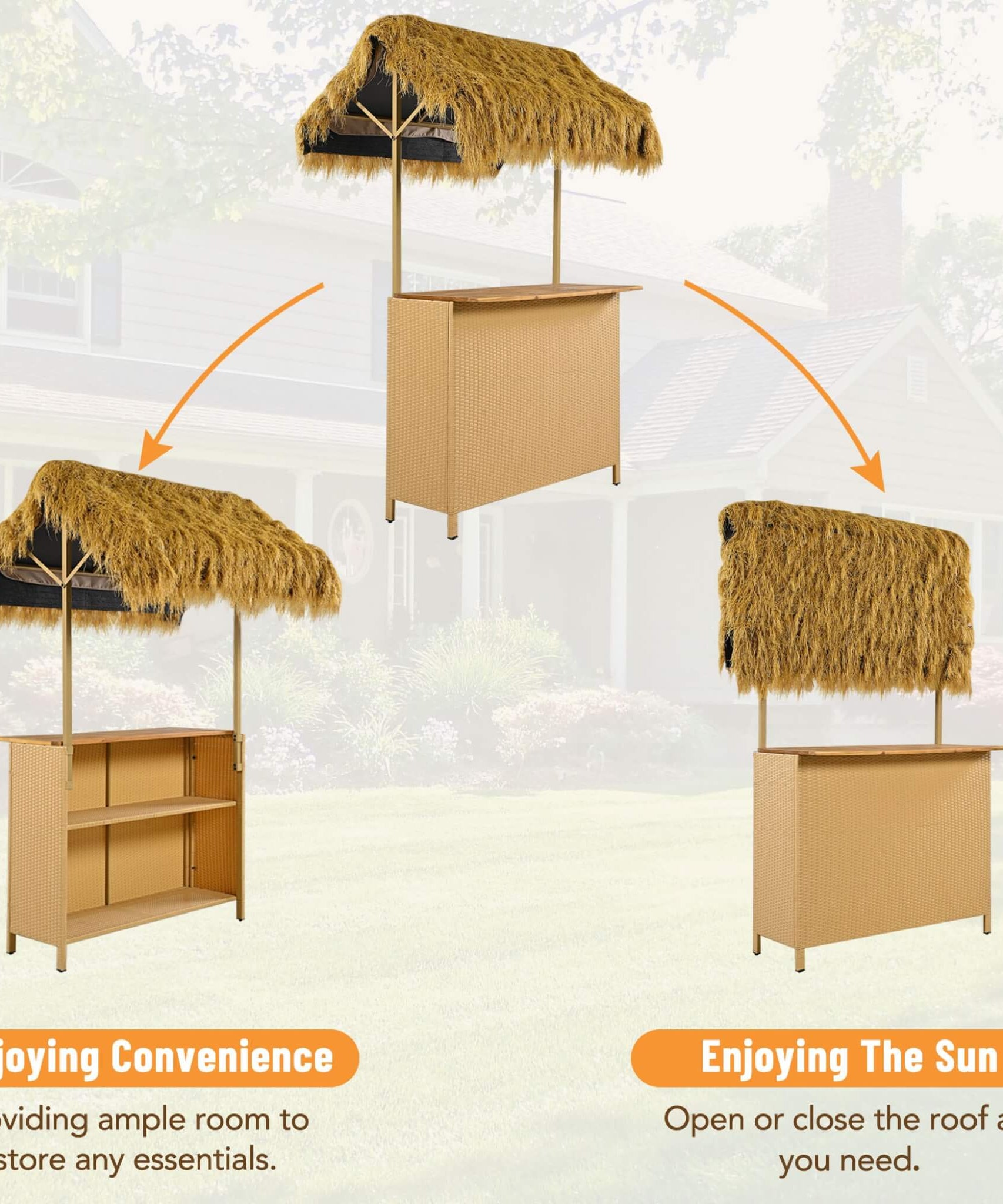 Alora 3-Piece Hawaiian Bar-Height Patio Set With Grass Canopy And Stools (SAK63047)
