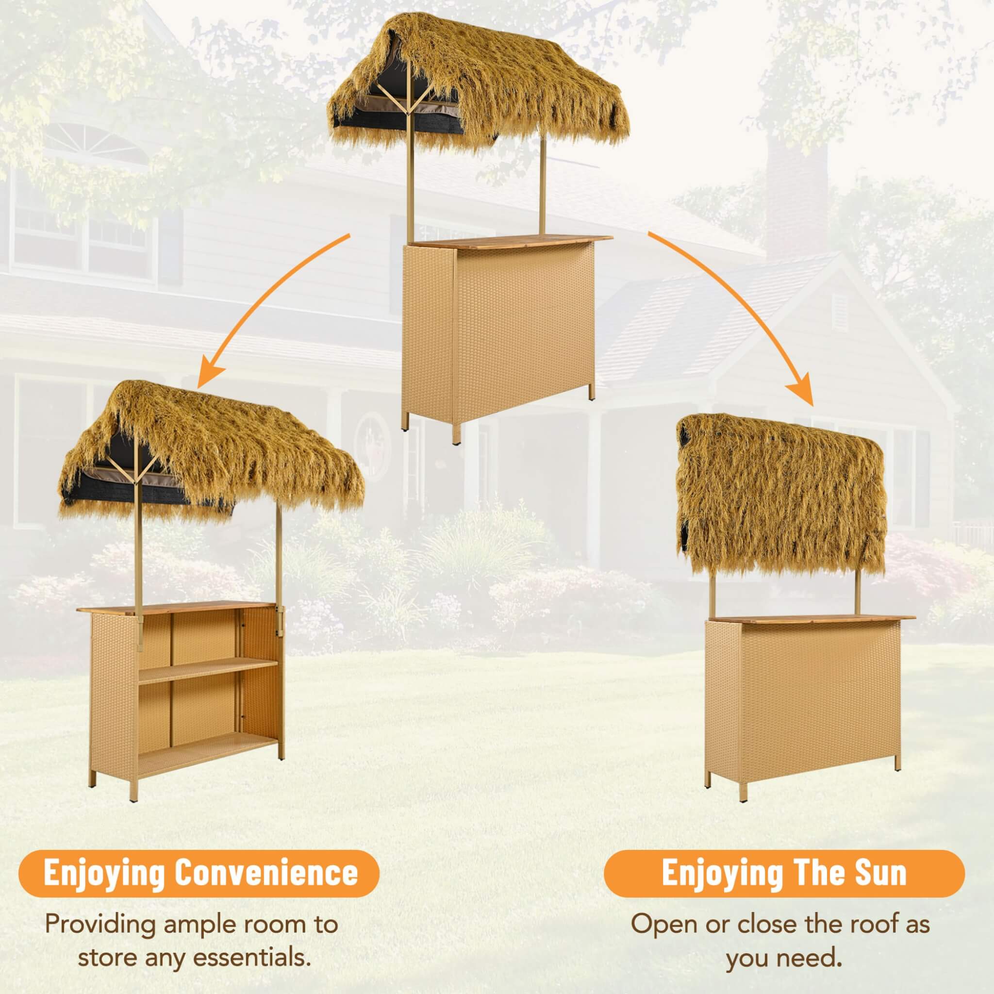 Alora 3-Piece Hawaiian Bar-Height Patio Set With Grass Canopy And Stools (SAK63047)