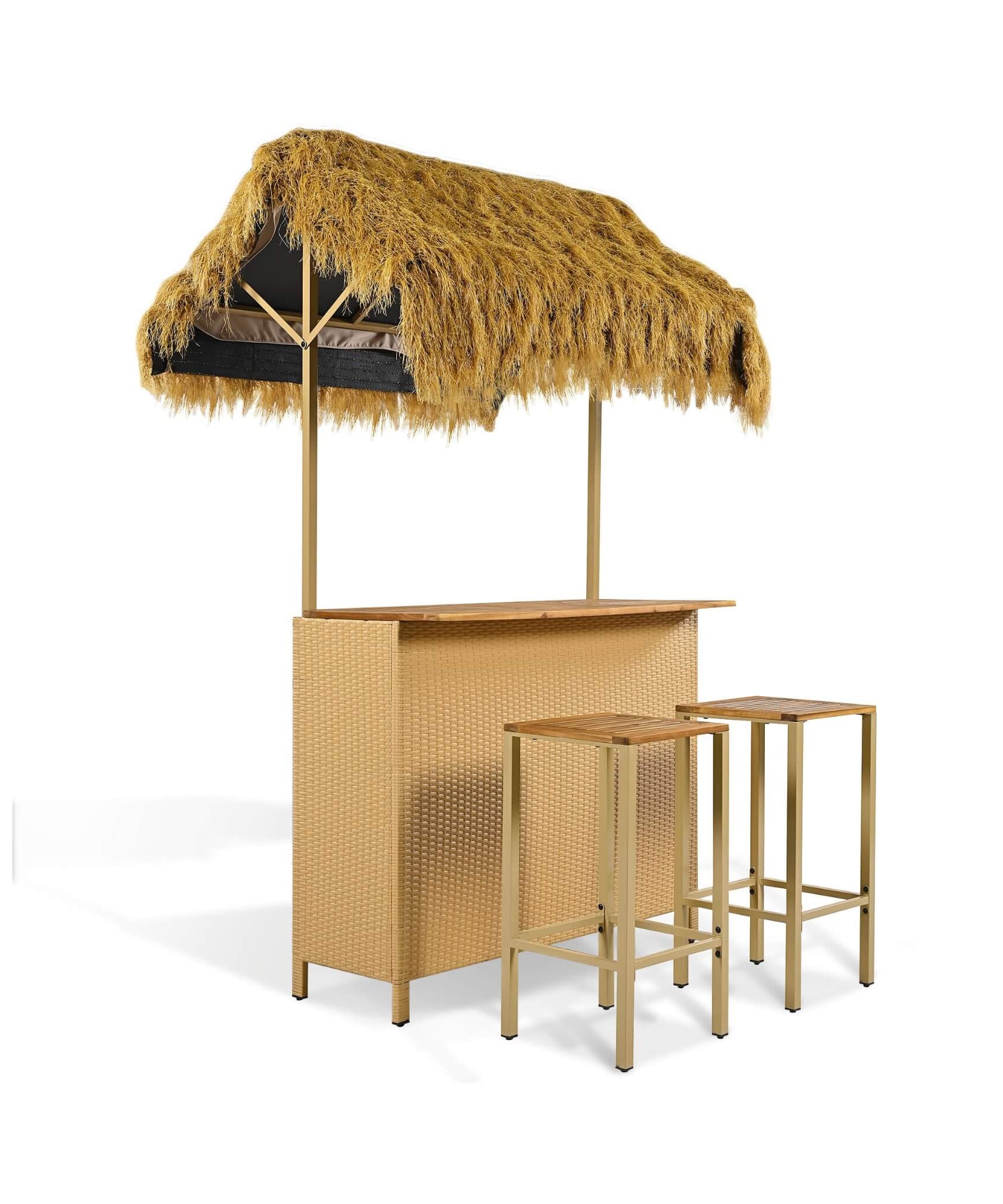 Alora 3-Piece Hawaiian Bar-Height Patio Set With Grass Canopy And Stools (SAK63047)