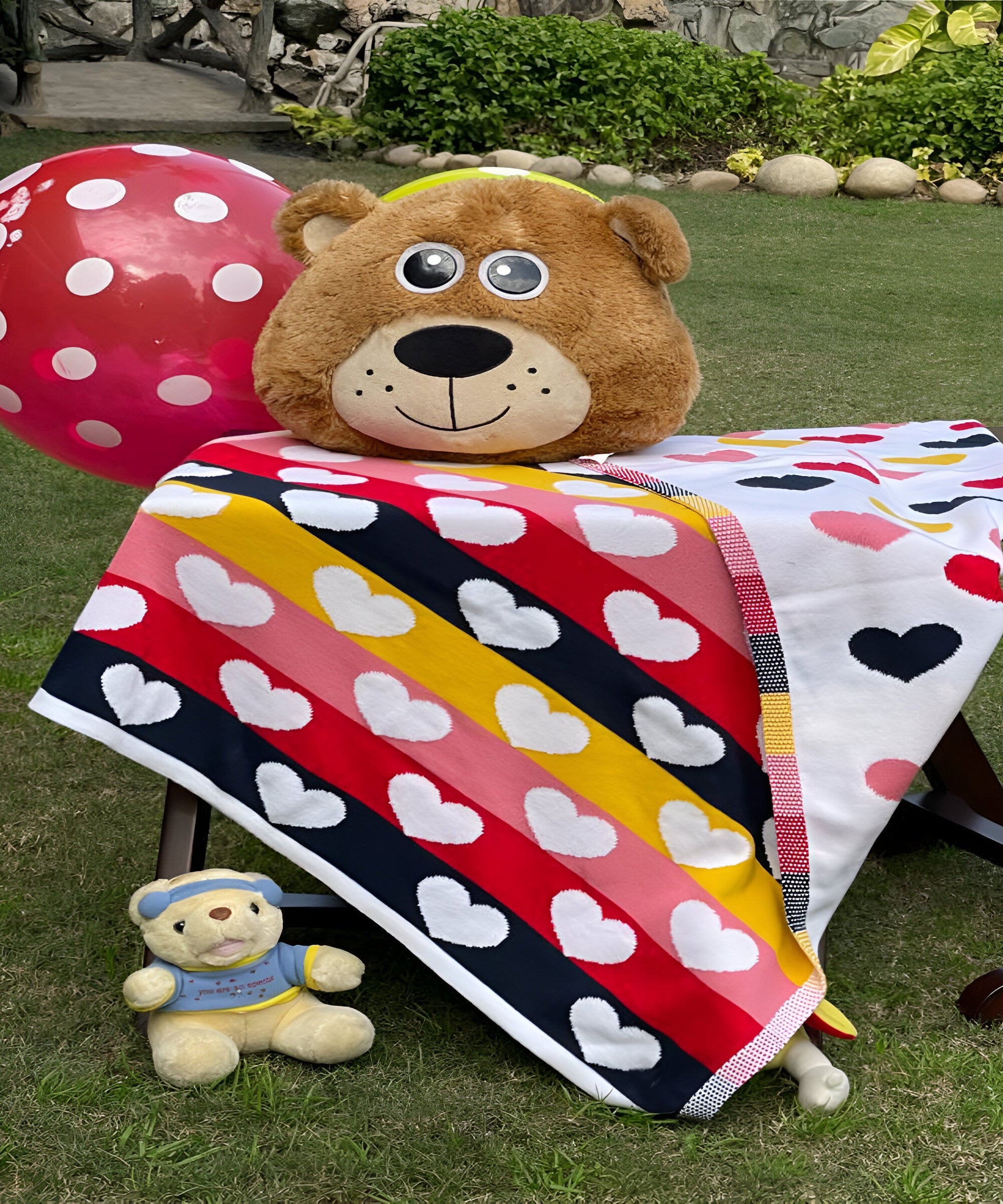 Heart Multi Reversible Knitted Cotton Baby Blanket