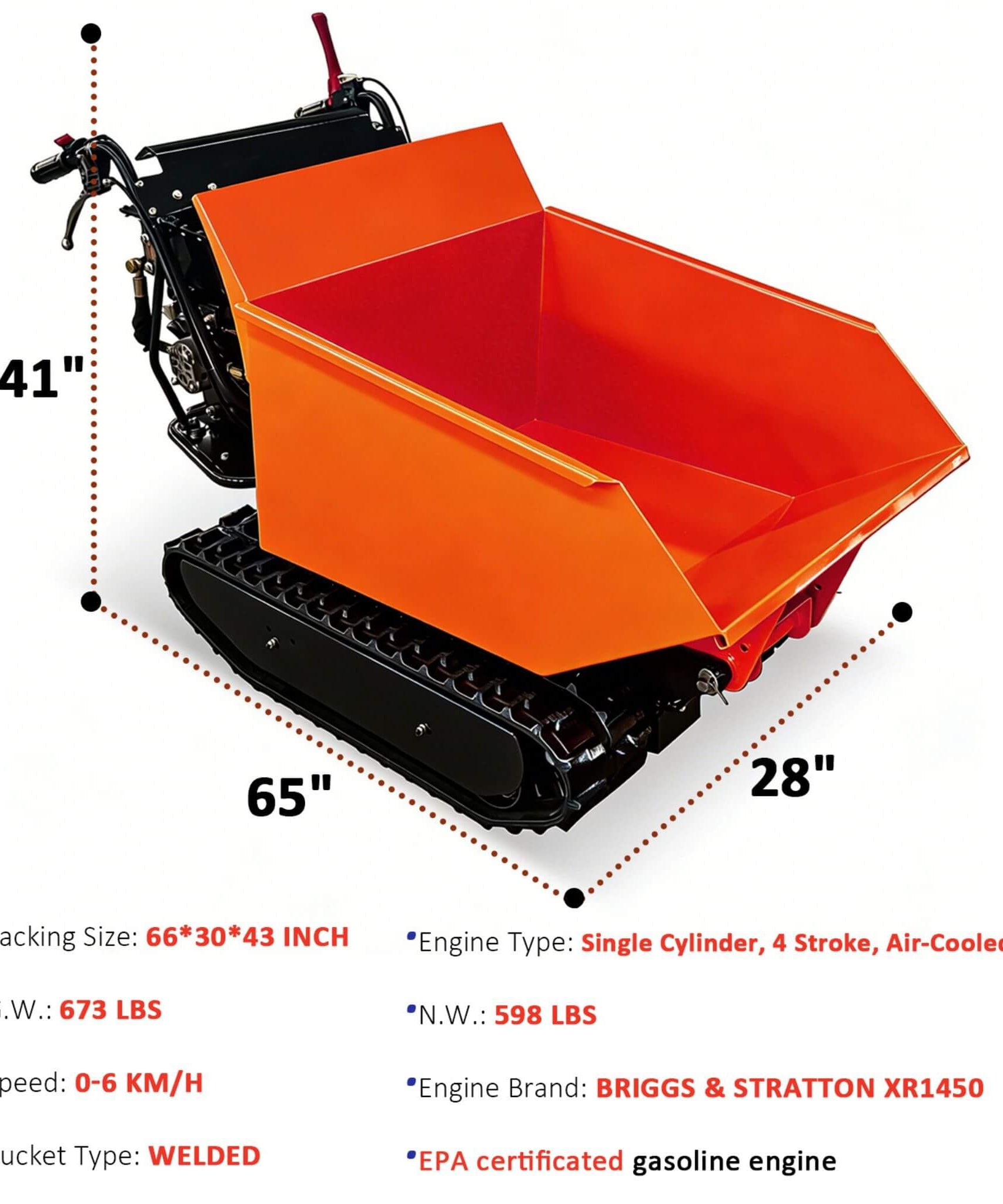 Heavy-Duty 1100LBS 10HP Gas-Powered Track Barrow With Hydraulic Assist (SAK48291)