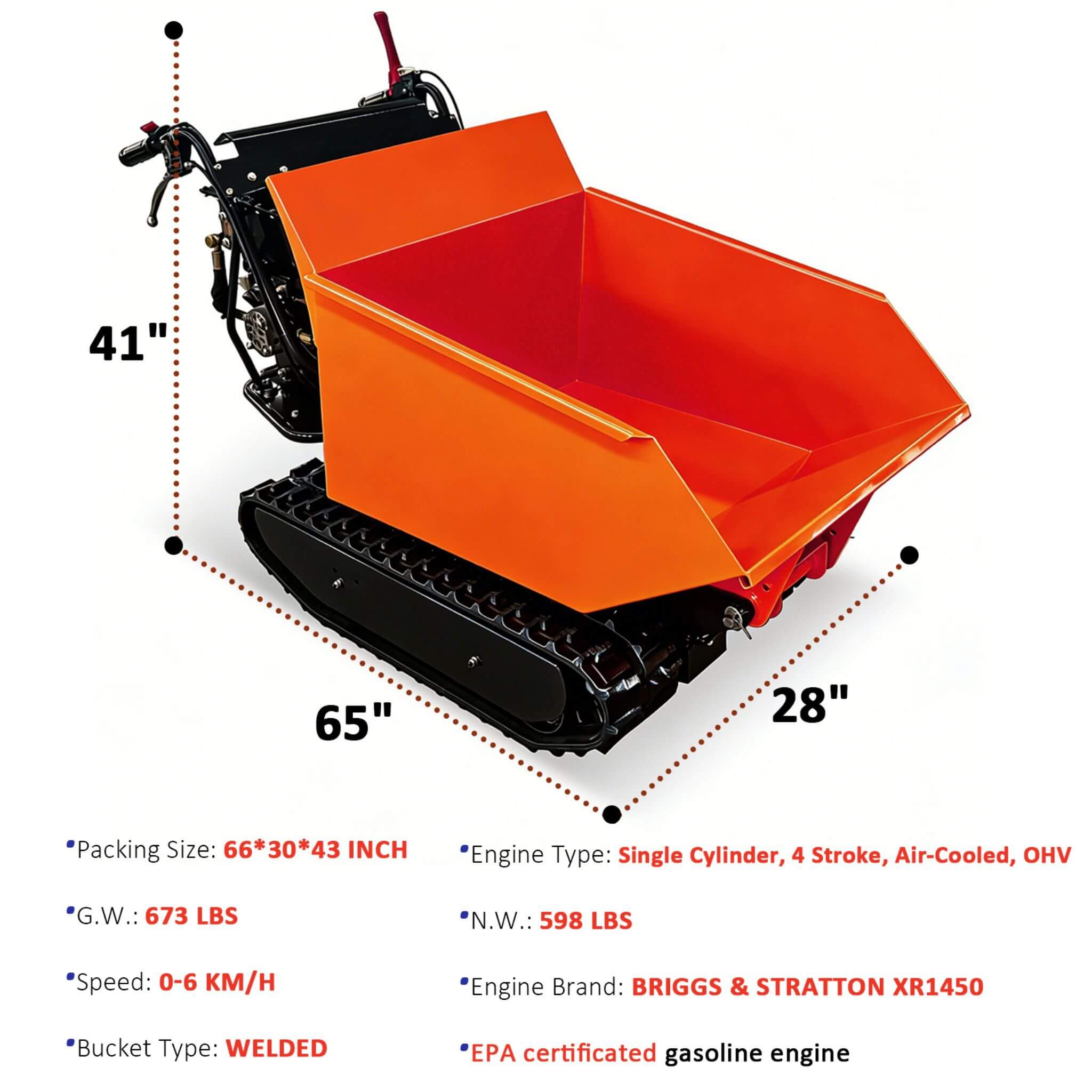 Heavy-Duty 1100LBS 10HP Gas-Powered Track Barrow With Hydraulic Assist (SAK48291)