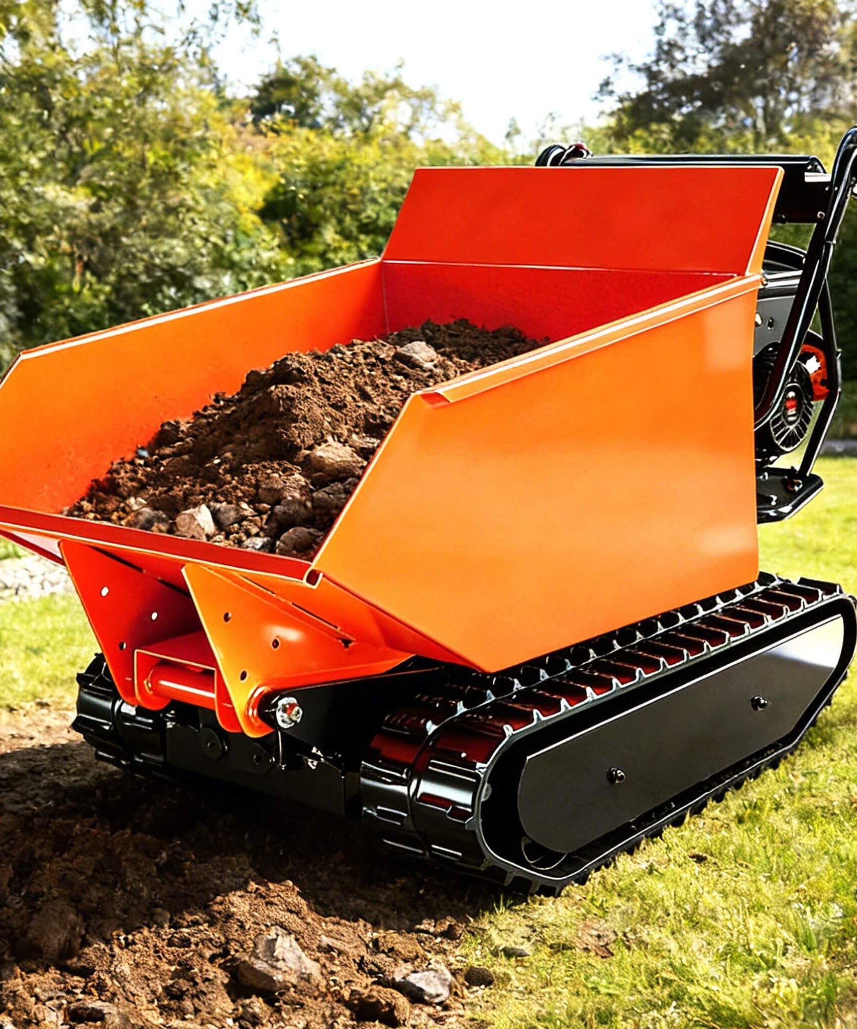 Heavy-Duty 1100LBS 10HP Gas-Powered Track Barrow With Hydraulic Assist (SAK48291)