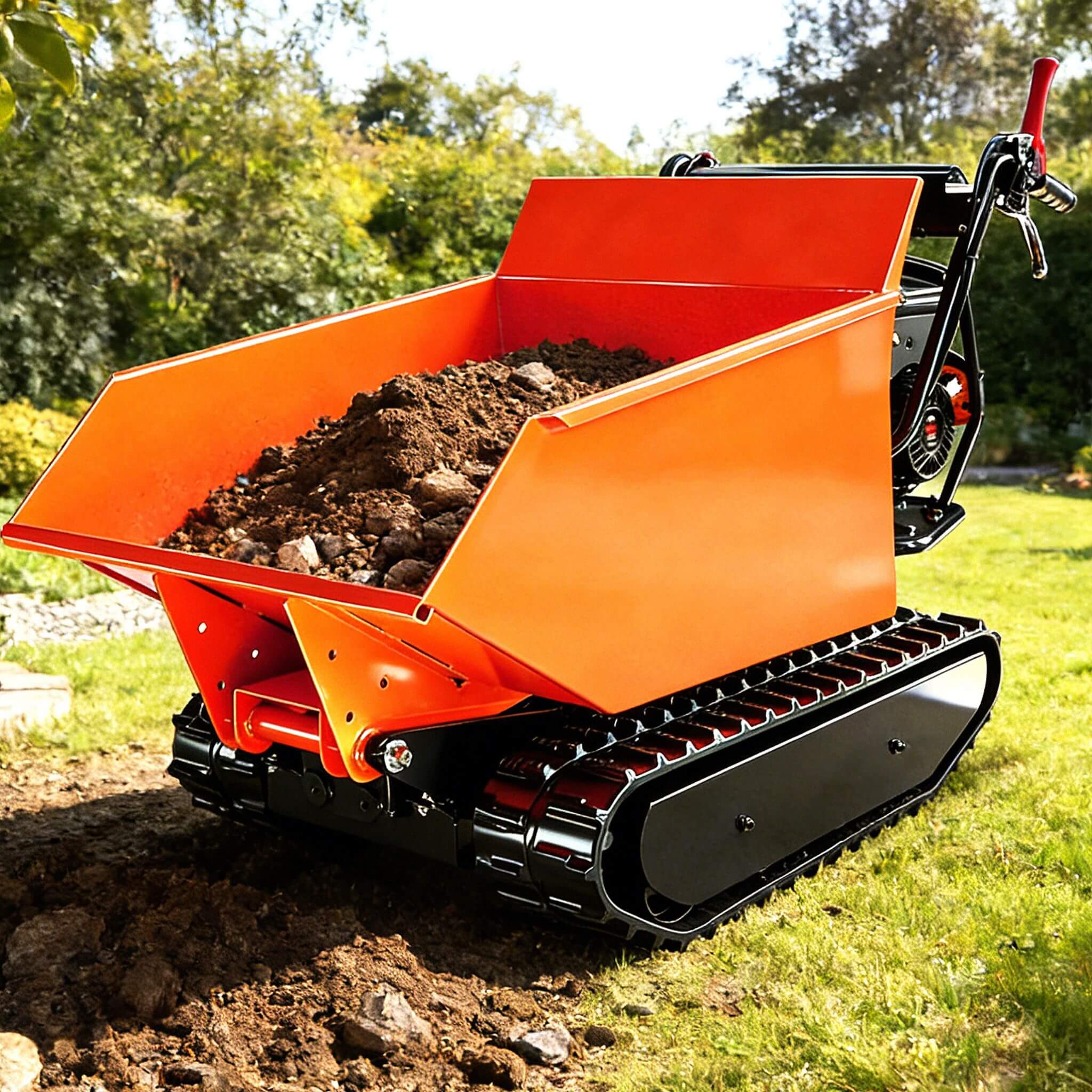 Heavy-Duty 1100LBS 10HP Gas-Powered Track Barrow With Hydraulic Assist (SAK48291)