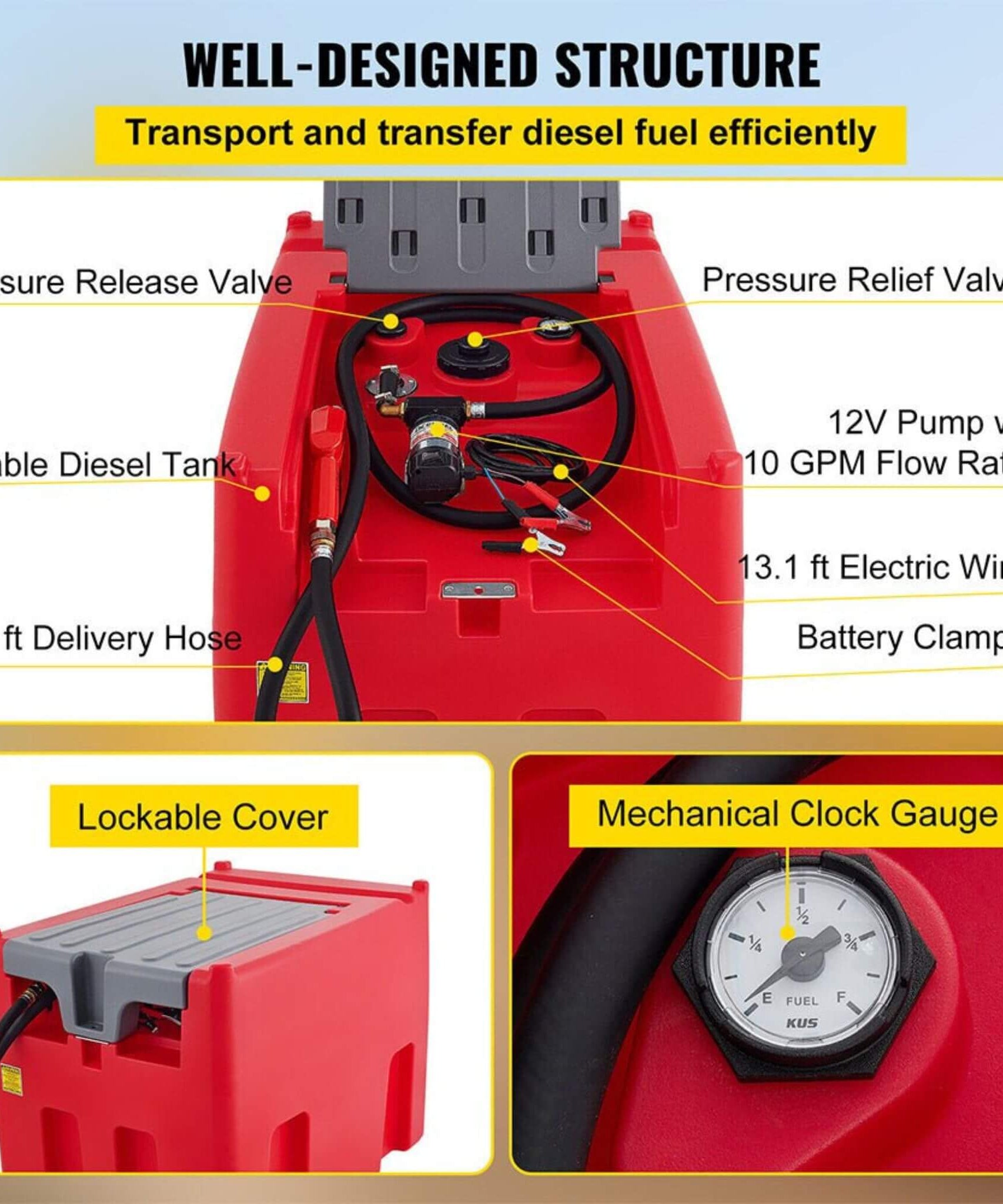 Heavy-Duty 116 Gal Portable Diesel Fuel Transfer Tank With Automatic Pump & Hose (SAK77594)