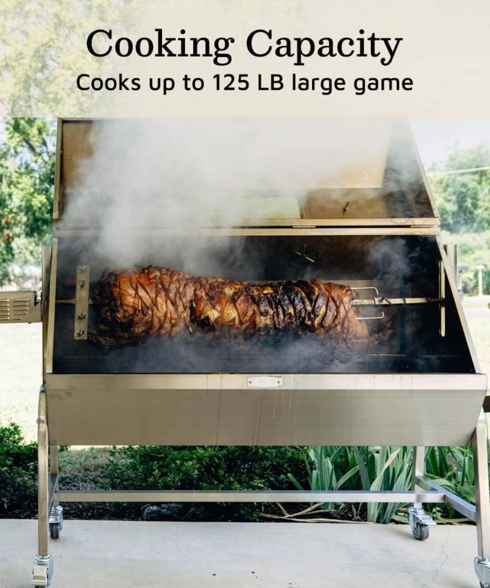 Heavy-Duty Commercial 125 LB Portable Electric Stainless Steel Hooded BBQ Rotisserie Grill With Viewing Window (SAK31975)