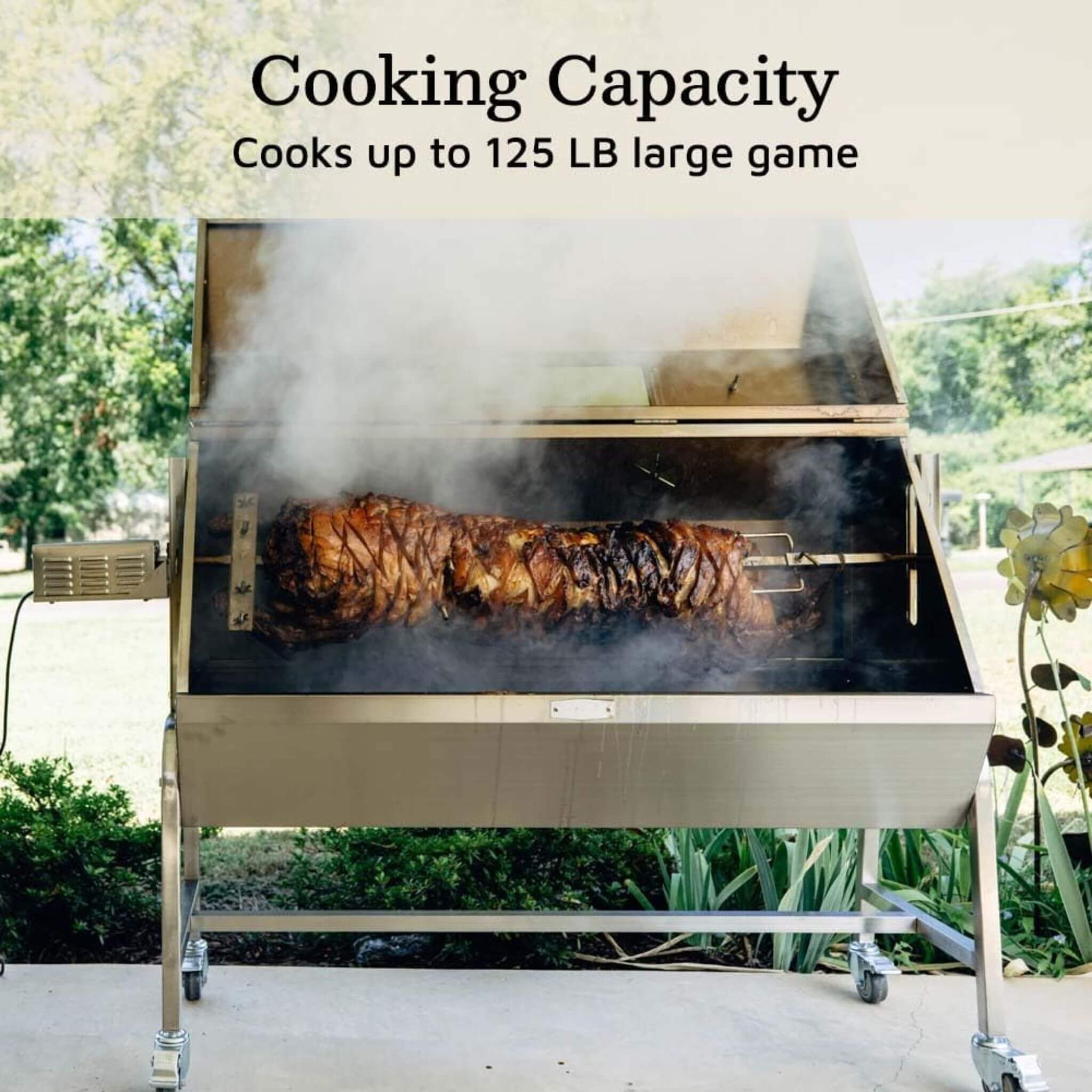 Heavy-Duty Commercial 125 LB Portable Electric Stainless Steel Hooded BBQ Rotisserie Grill With Viewing Window (SAK31975)